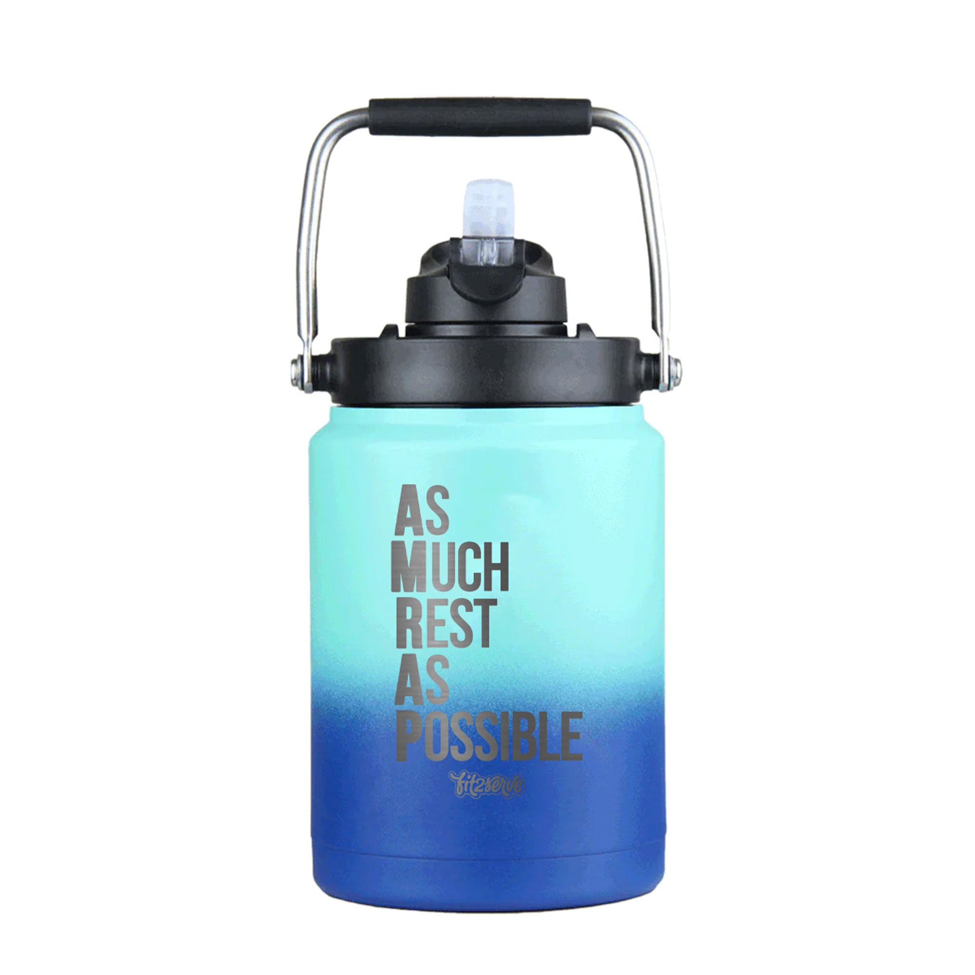 FIT2SERVE Custom Half Gallon Water Jug - Insulated Stainless Steel Wide Mouth Bottle for Gym, Hiking & Outdoor Activities - Keep Drinks Cold/Hot 24 Hours - BPA Free Leakproof Design