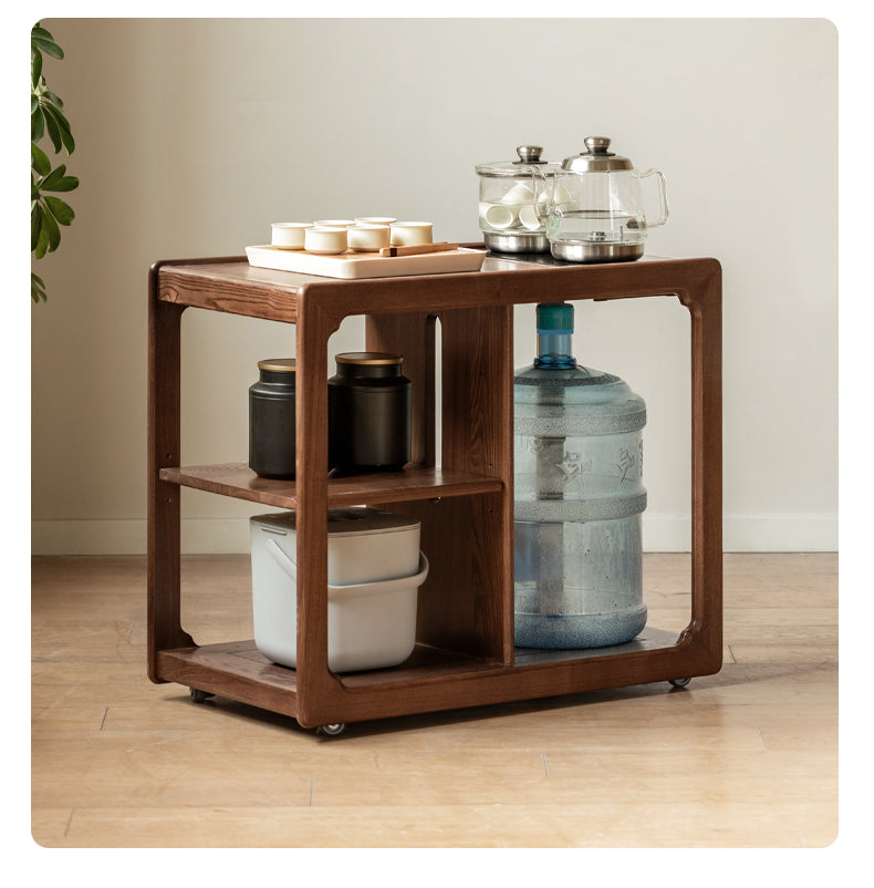 Premium Oak Solid Wood Folding Tea Table with Built-in Kettle - Perfect for Living Room, Garden, and Outdoor Tea Ceremonies