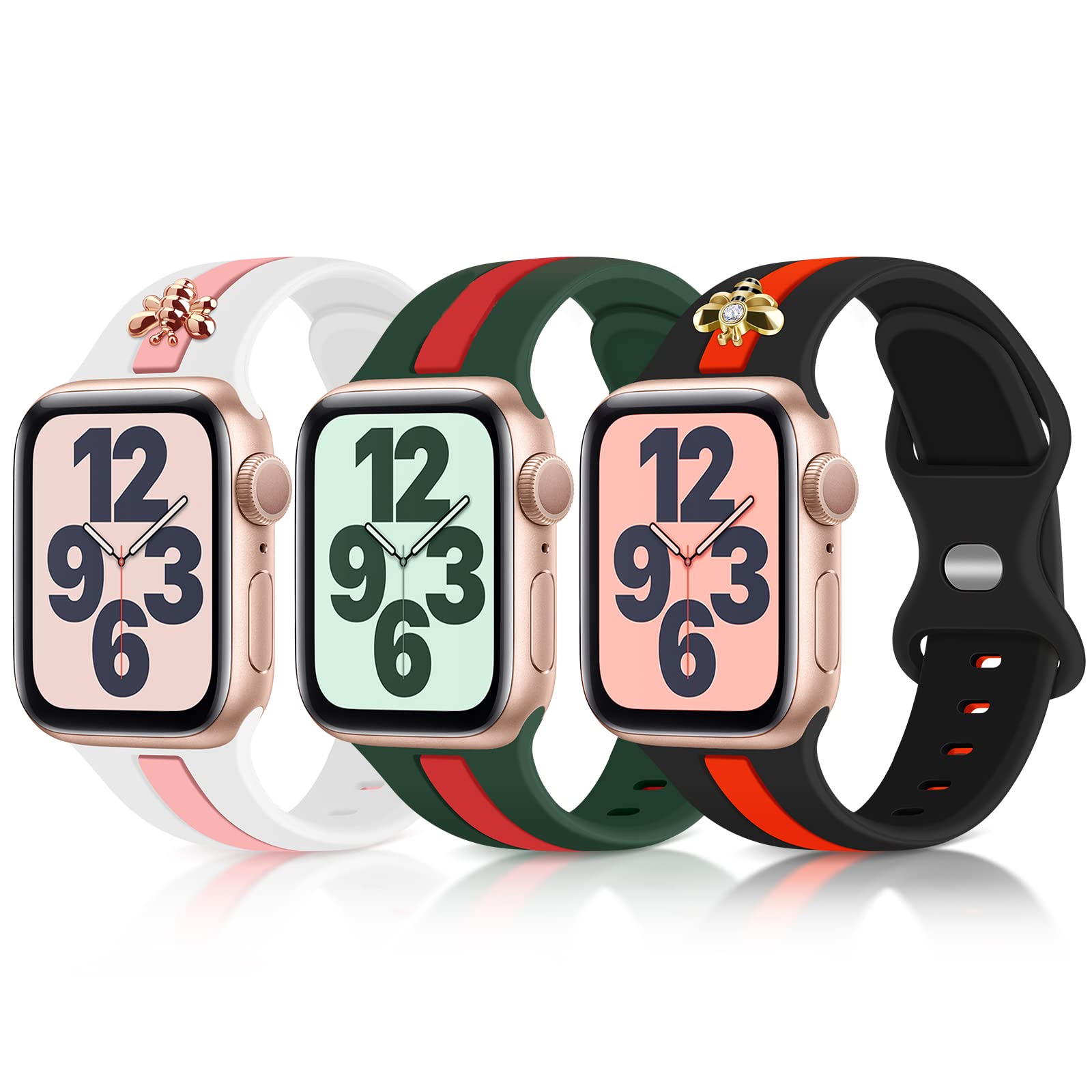 3 Pack Soft Silicone Sport Bands for Apple Watch 38mm 40mm 41mm 42mm 44mm 45mm - Compatible with iWatch Series 7/6/SE/5/4/3/2/1 - Stylish Replacement Wristbands for Women & Girls - Perfect for Workouts, Running & Everyday Wear