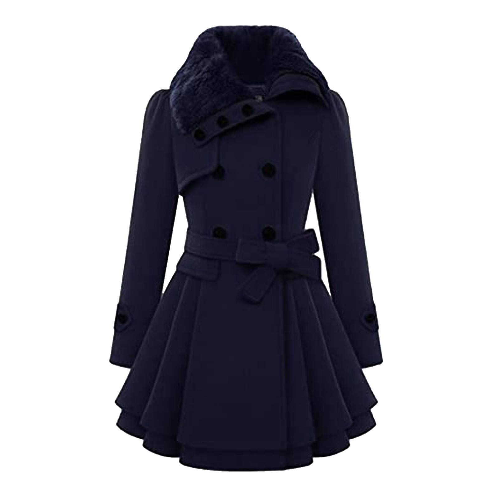 FORUU Women's Winter Coat with Belt & Asymmetric Hem - Turn Down Collar Long Wrap Coat, Plus Size Warm Plaid Jacket for Women | Outerwear for Cold Weather, Office Wear & Holiday Fashion