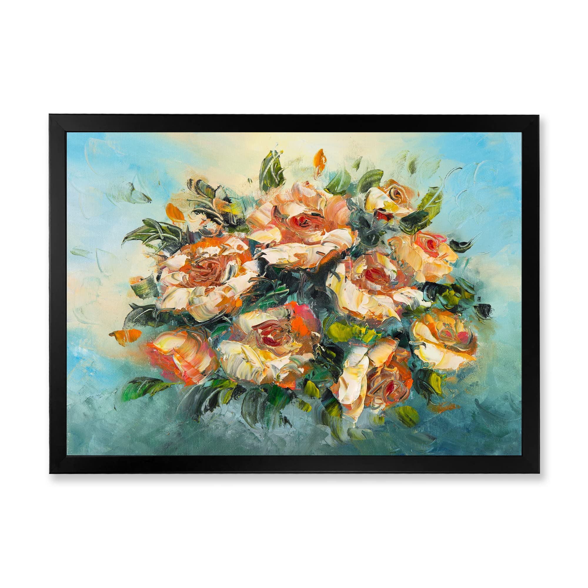 Vintage Floral Wall Art - Dark Pink Flower Bouquet Framed Painting for Living Room, Bedroom & Office Decor | Traditional Home Decor Gift
