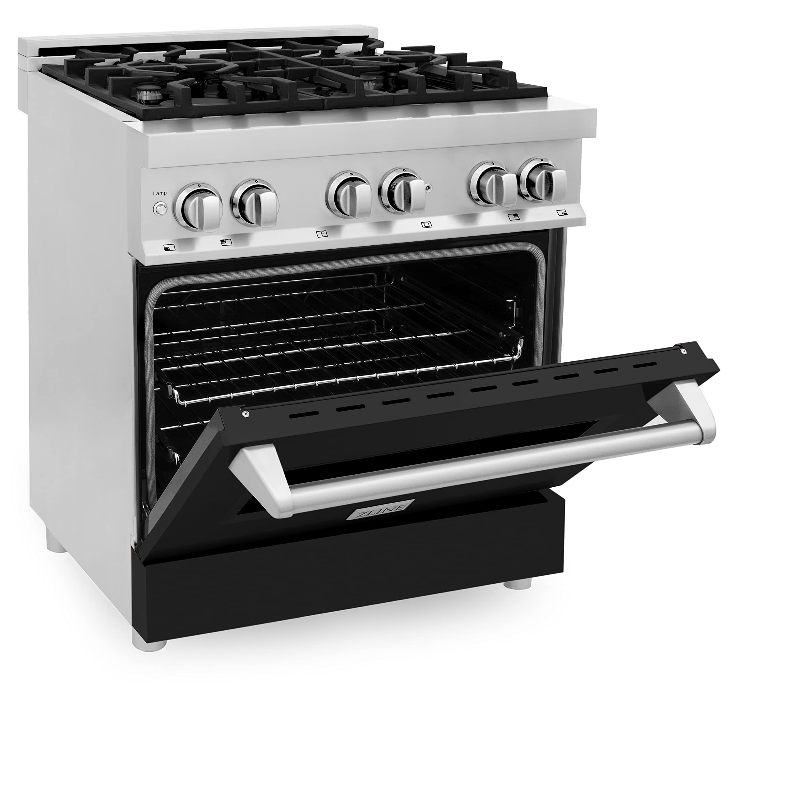ZLINE 30-Inch 4.0 cu. ft. Dual Fuel Range - Stainless Steel Gas Stove with 4 Burners & Electric Convection Oven, Black Matte Door (RA-BLM-30) - Perfect for Home Kitchens & Professional Cooking