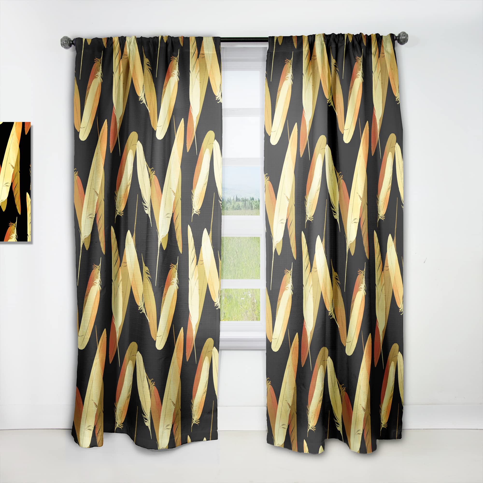 DesignQ Thermal Insulated Curtains - Bird Feathers Pattern Blackout Drapes for Bedroom & Living Room, 52x84 Inch Single Panel - Perfect for Home Decor & Light Control