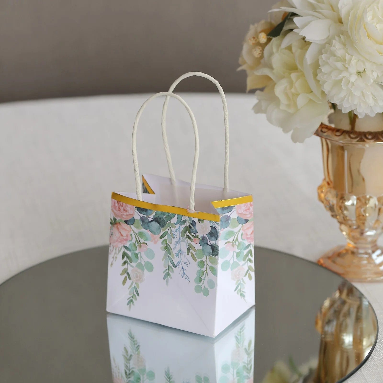 12 Pack Floral Print Gift Bags with Handles - Elegant Party Favor Bags for Weddings, Baby Showers & Birthday Celebrations