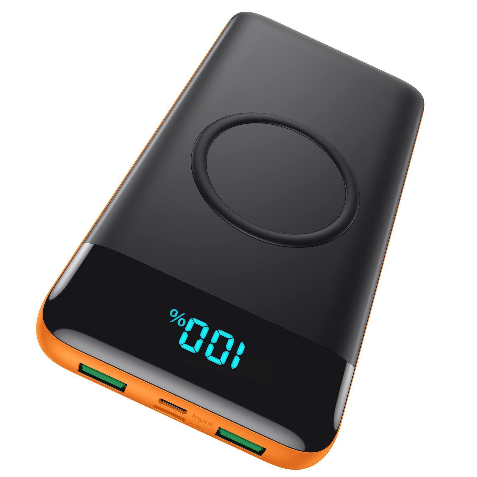 30800mAh Wireless Portable Charger with 15W Wireless & 25W PD QC4.0 Fast Charging | Smart LED Display | 4 Outputs & 2 Inputs USB-C Power Bank | Compatible with iPhone Samsung Galaxy | Perfect for Travel Camping & Emergency Charging - Orange