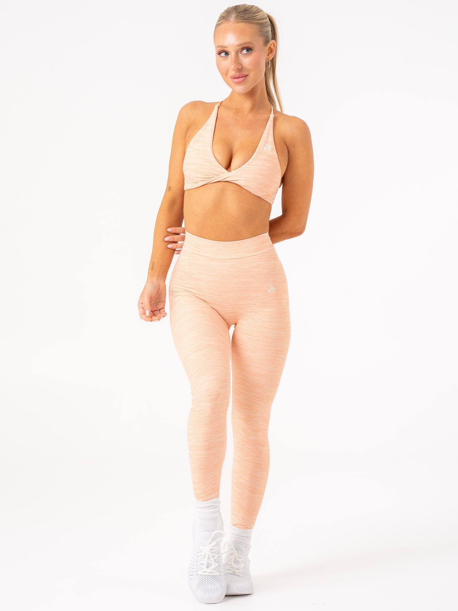 NKD V Scrunch Leggings - High Waisted Tummy Control Yoga Pants in Blush Marl | Perfect for Workouts, Yoga & Everyday Wear