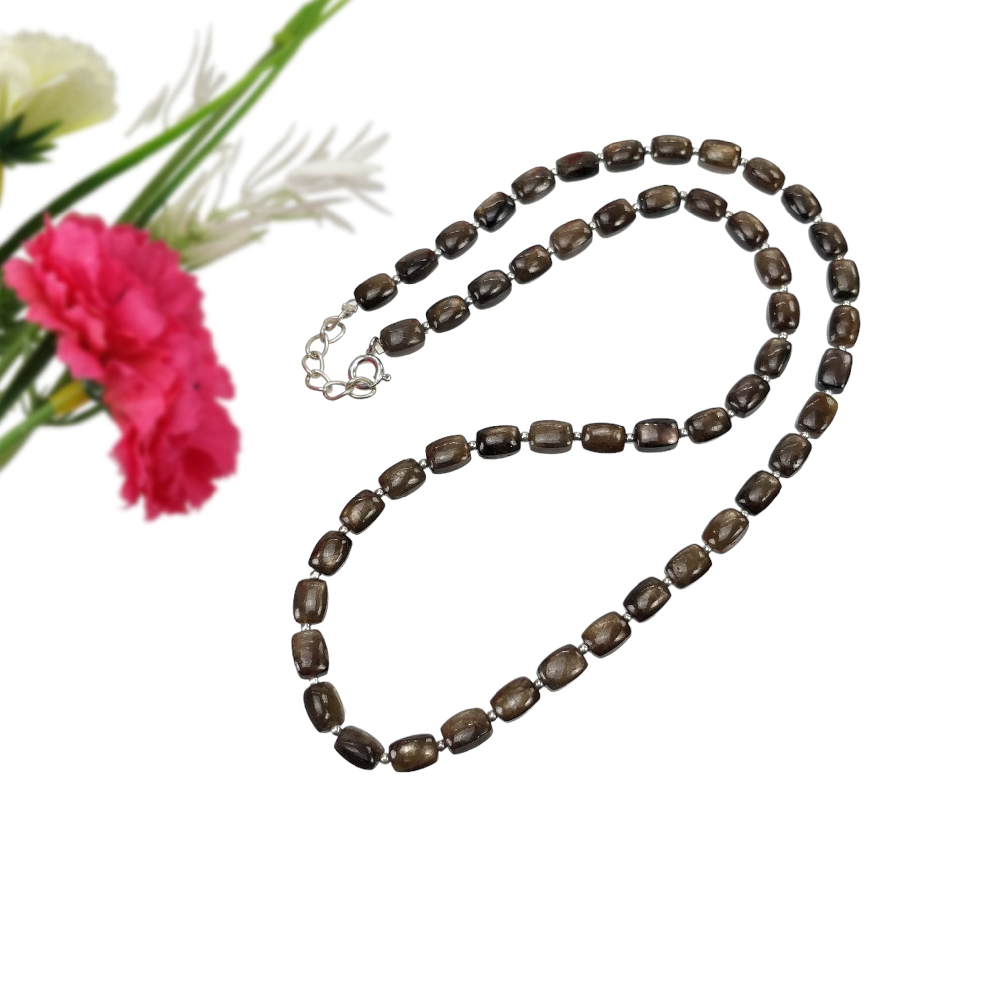 Natural Untreated Golden Brown Chocolate Sapphire Gemstone Necklace - 95.55cts Cushion Cut 925 Sterling Silver Jewelry (7x5mm, 18