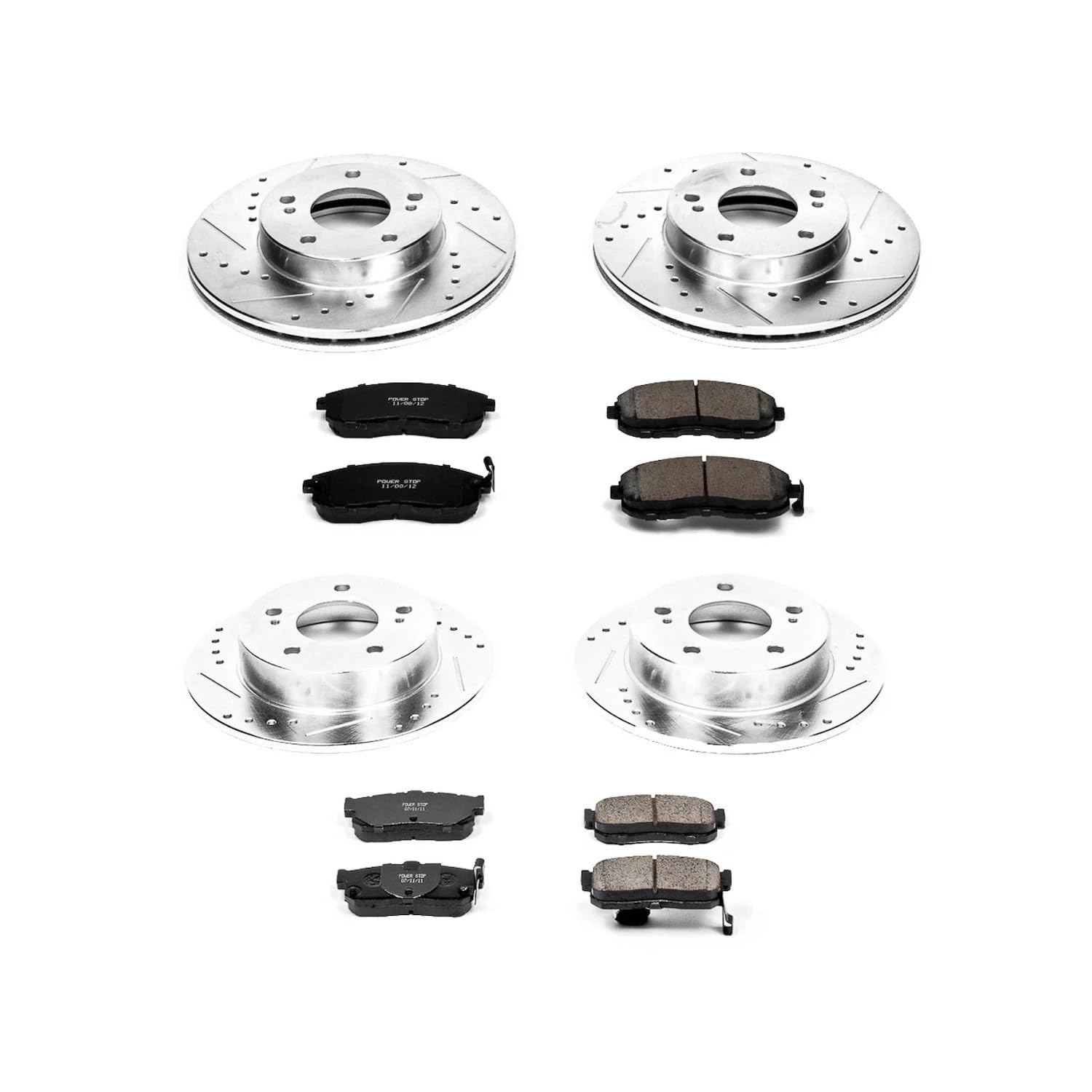 Power Stop K2780 Z23 Carbon Fiber Brake Pads & Drilled Slotted Rotors Kit - Front & Rear for 1989-1994 Nissan Maxima | High-Performance Braking for Daily Commuting & Sport Driving