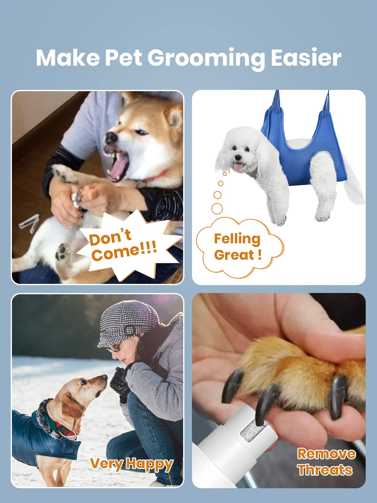 Professional Cordless Dog Clippers for Grooming - Low Noise Pet Hair Trimmer Kit with Grooming Hammock | Perfect for Trimming Around Paws, Eyes, Ears & Face | Ideal for Home Pet Grooming & Professional Use