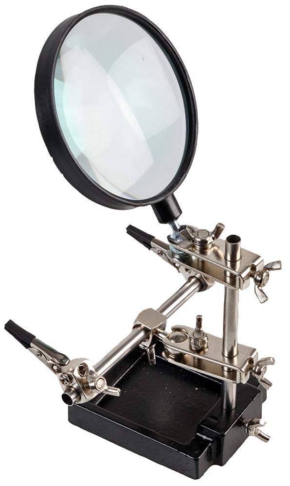 SD02280 D03312 Third-Hand Clamp Tool with Magnifying Glass - Black - Perfect for Jewelry Making, Watch Repair & Precision Soldering Work