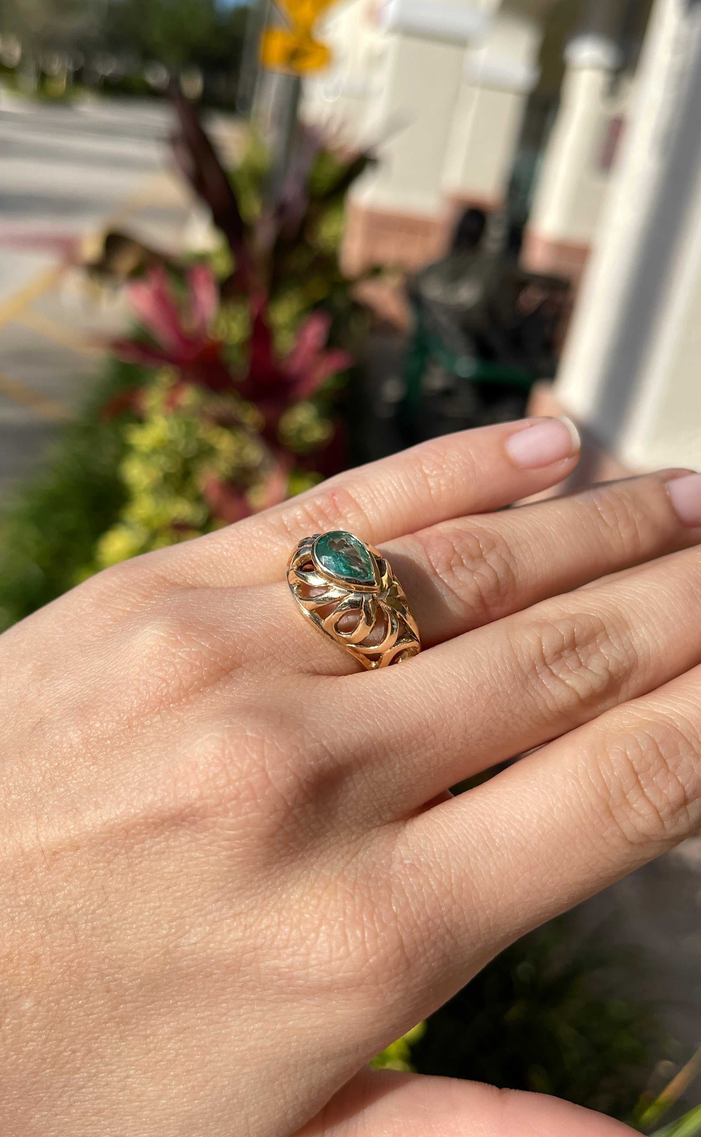 2.20 Carat Natural Colombian Tiger Stripe Emerald Pear Cut Solitaire Ring in 14K Gold - Perfect for Engagement, Wedding & Anniversary Gifts