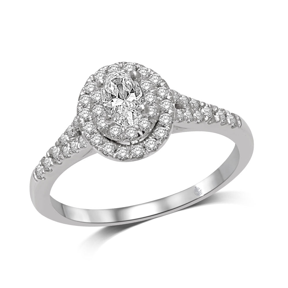 1/2 Carat Total Weight Oval Double Halo Split Shank Micro Pave Diamond Engagement Ring for Women - Perfect for Proposals, Anniversaries & Bridal Jewelry
