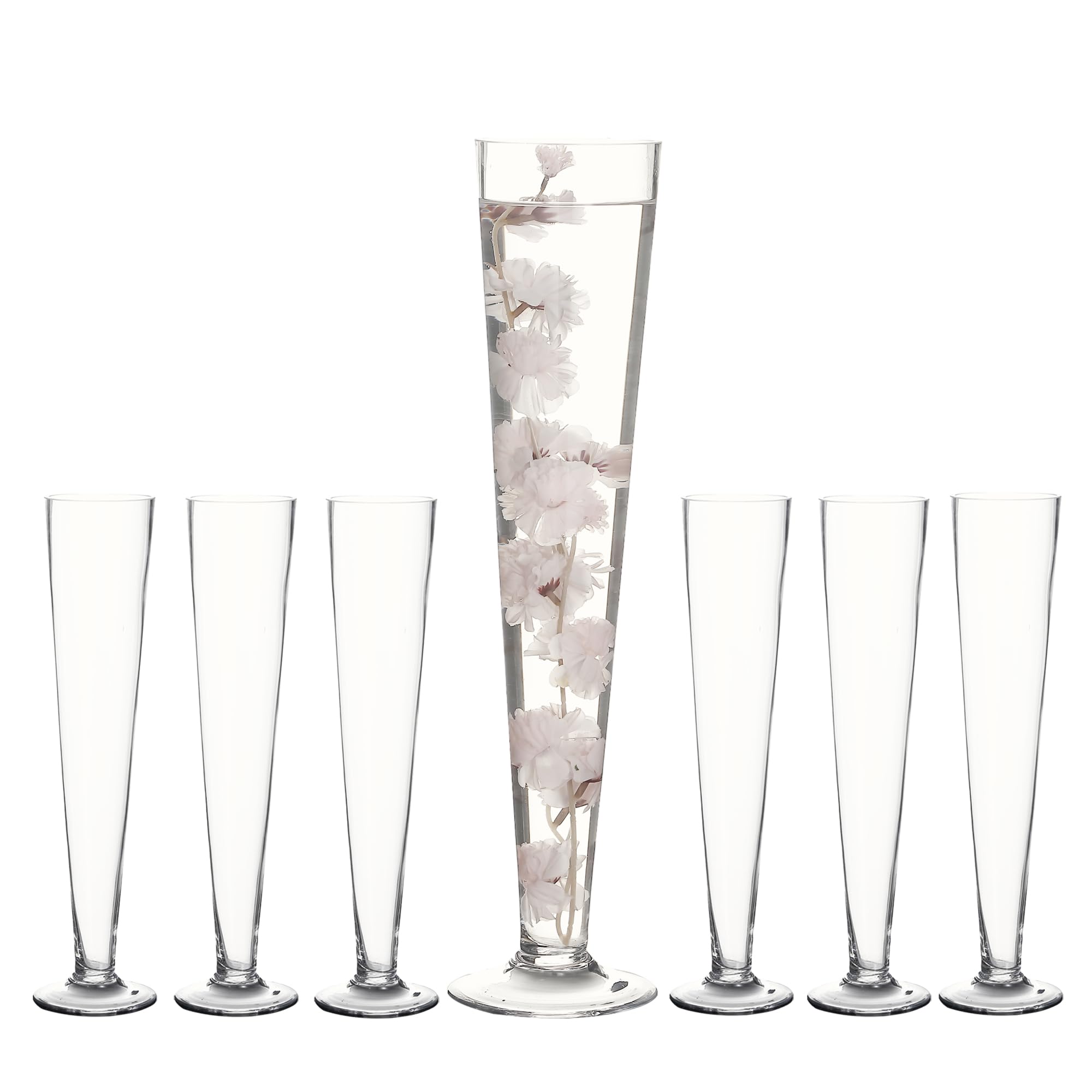 Set of 6 Clear Glass Trumpet Vases - 16