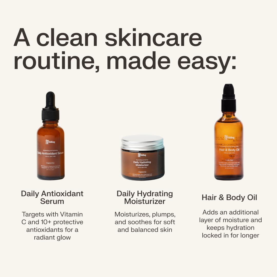 The Earthling Co. Daily Hydrating Moisturizer - Natural Face Cream for Dry, Oily & Sensitive Skin - AM & PM Moisturizing with Hyaluronic Acid, Non-Comedogenic, Fragrance-Free (2.0 fl oz) | Perfect for Daily Skincare Routine, Travel & On-the-Go Hydration