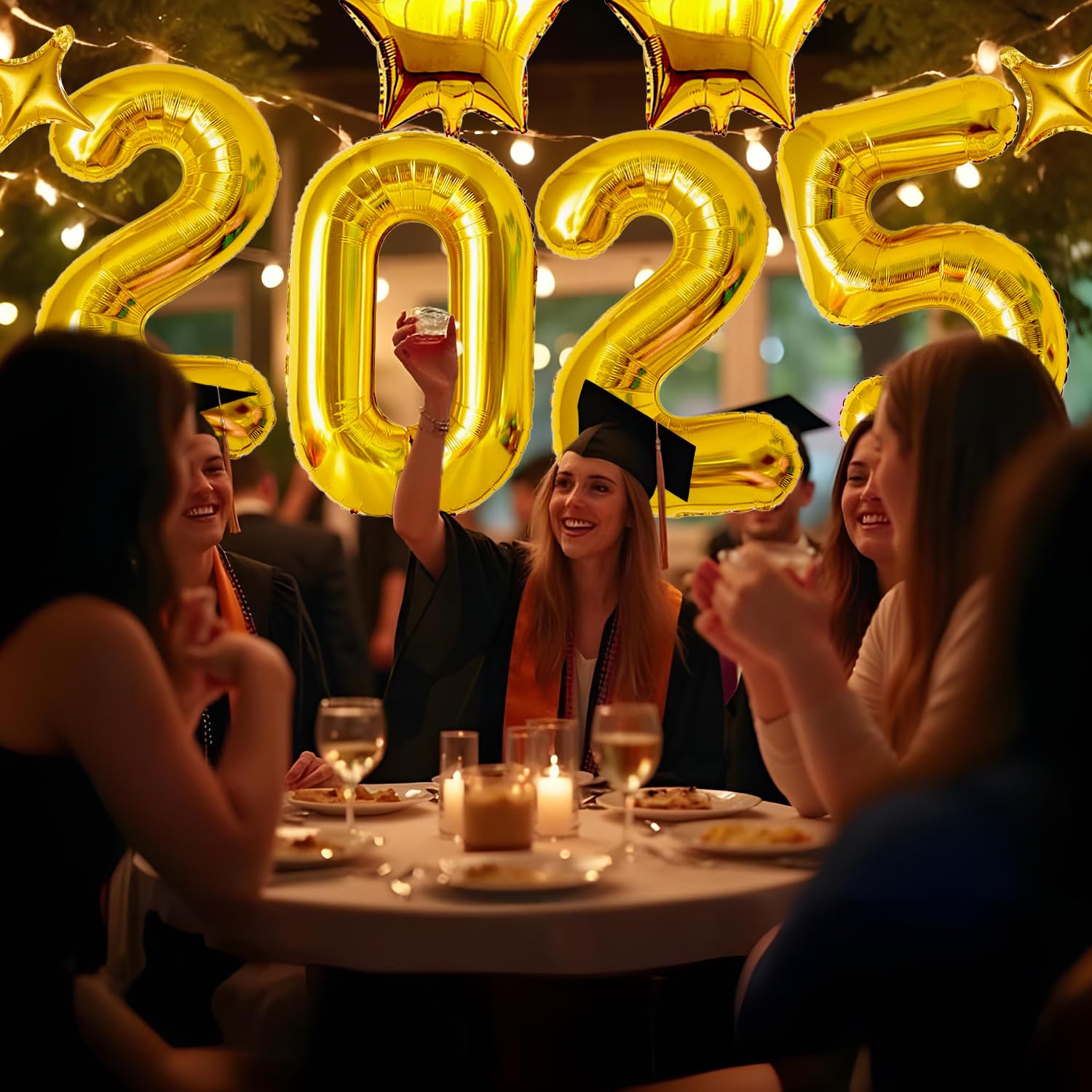 42 Inch Large 2025 Balloon Numbers with Star Balloons - Gold Foil Graduation Party Decorations & Supplies for 2025 Graduation Celebrations, Birthday Parties, and Special Events