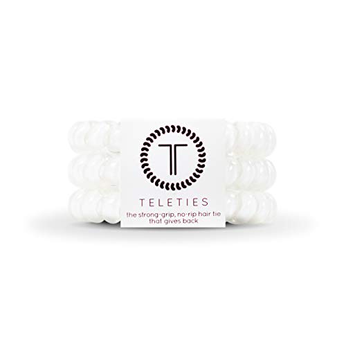 TELETIES Spiral Hair Coils - No Slip Hair Ties for Women, Phone Cord Ponytail Holders - Strong Grip, No Rip, Water Resistant Hair Bands - 3 Pack (Large, Coconut White) - Perfect for Workouts, Yoga, Running & Everyday Use