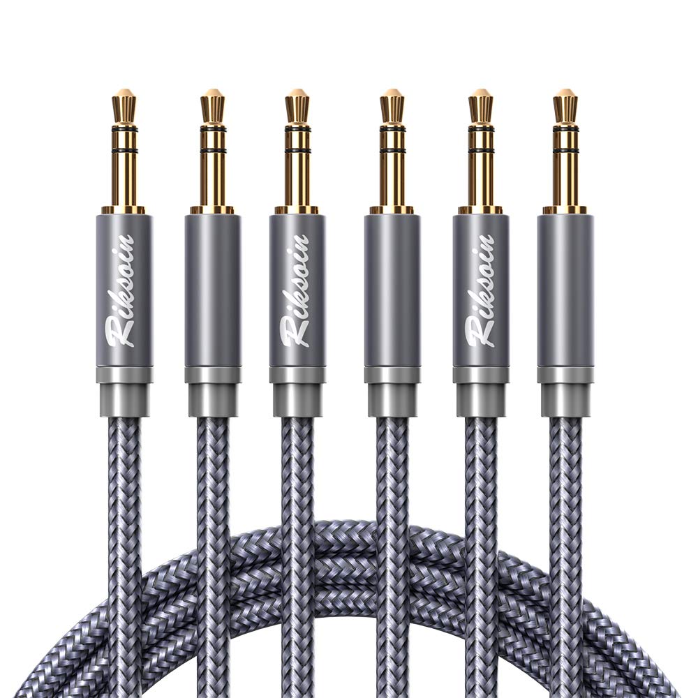 Premium 3.5mm Male to Male Aux Cable 3 Pack (2ft+4ft+10ft) - Shielded Hi-Fi Audio Cord with Nylon Braiding for Car, Home Stereo, Speakers, Headphones, MP3 Players - Perfect for Road Trips, Home Audio & Mobile Devices (Grey)