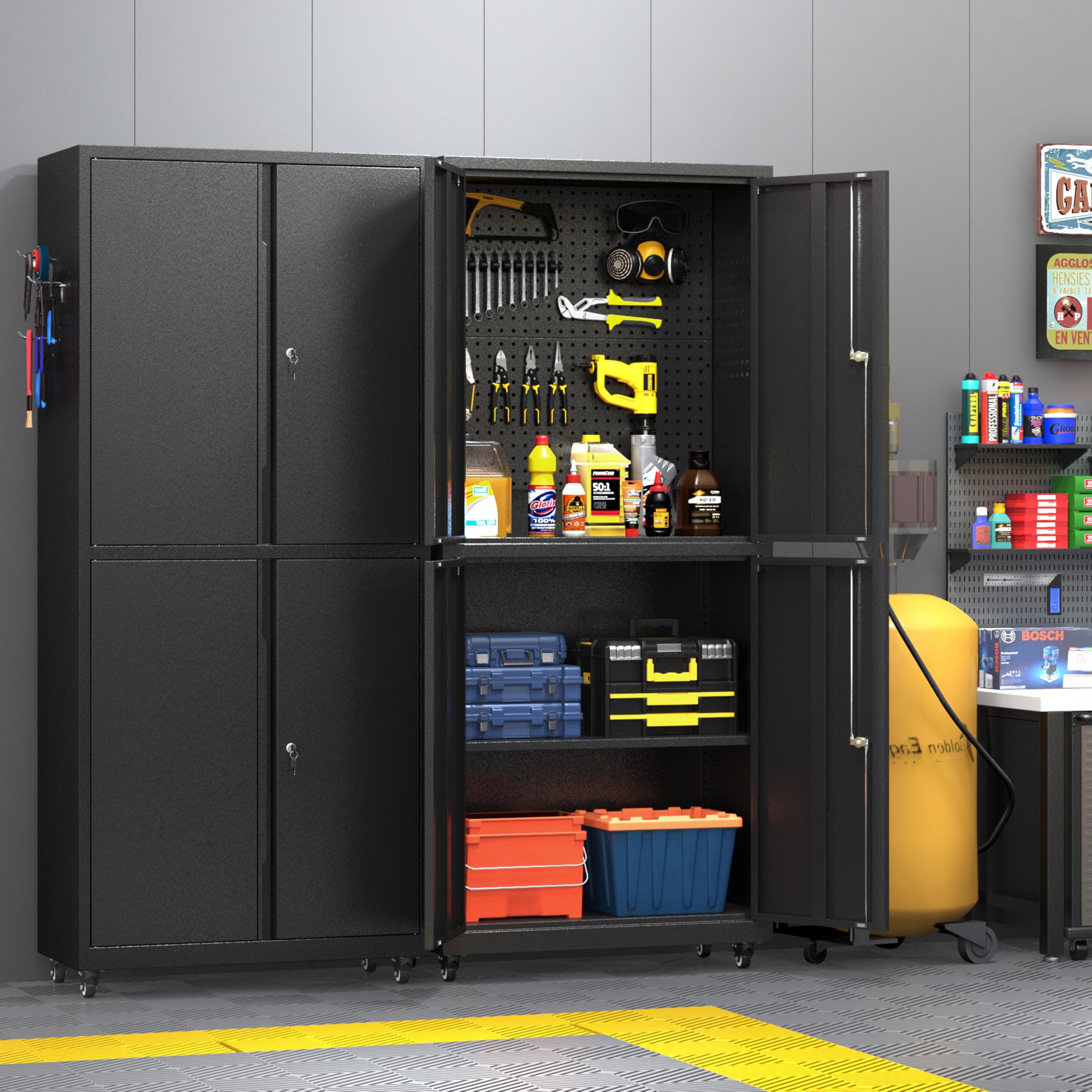 Heavy-Duty Metal Rolling Cabinet with Wheels - 72.8