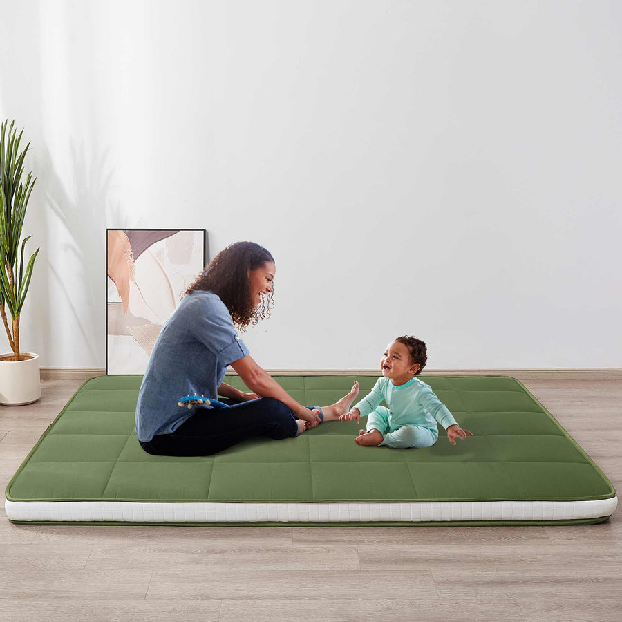 MAXYOYO Padded Japanese Floor Mattress - Green Foldable Roll Up Futon Mattress for Bedroom, Guest Room & Travel | Comfortable Floor Sleeping & Lounging