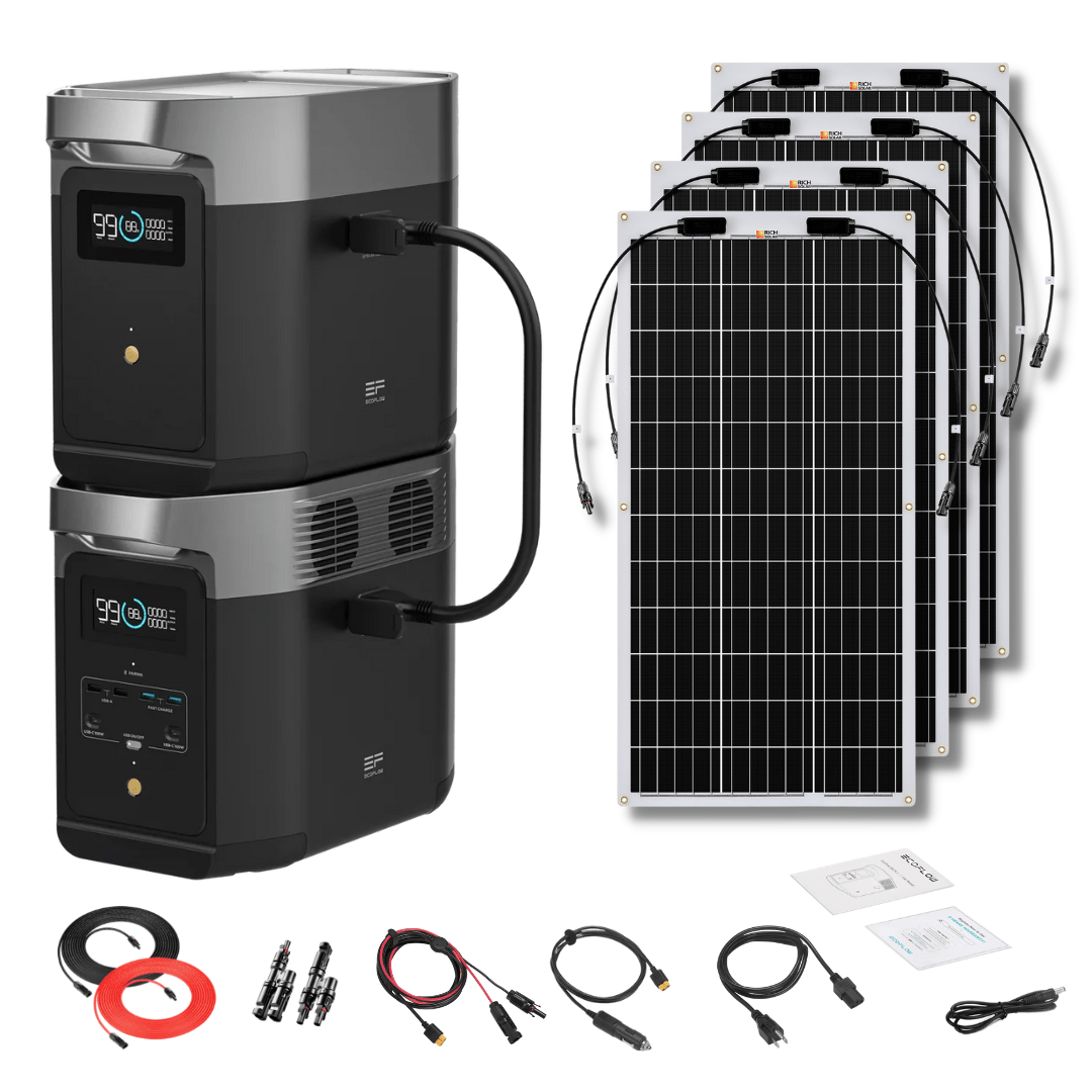 EcoFlow DELTA 2 Portable Power Station with Extra Battery - 2048Wh Capacity, 1800W Solar Generator & 100W Flexible Monocrystalline Solar Panel Kit - Perfect for Camping, RV Trips, and Emergency Power Backup