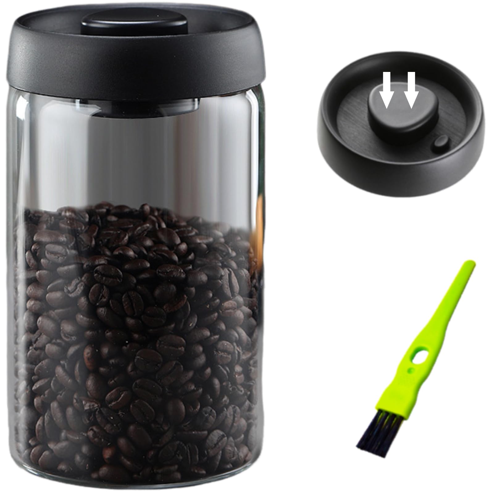 Vacuum Coffee Canister 40oz - Grey Glass Storage for Coffee Beans, Tea & Spices - Perfect for Kitchen & Pantry Organization