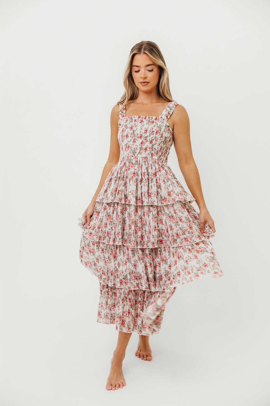 Esmeralda Off White & Rose Floral Summer Dress for Women - Perfect for Beach Weddings, Vacations & Boho Chic Outfits