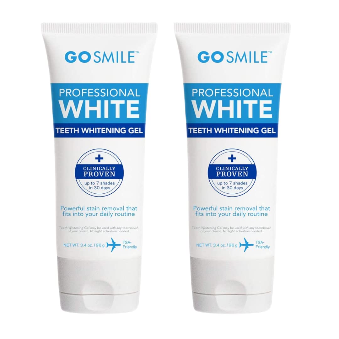 GO SMILE Professional Teeth Whitening Gel (2 Pack) - Travel Size Enamel Whitener & Stain Remover for Sensitive Teeth - 3.4 oz Tubes - Perfect for Travel, Home Use & Bright Smiles