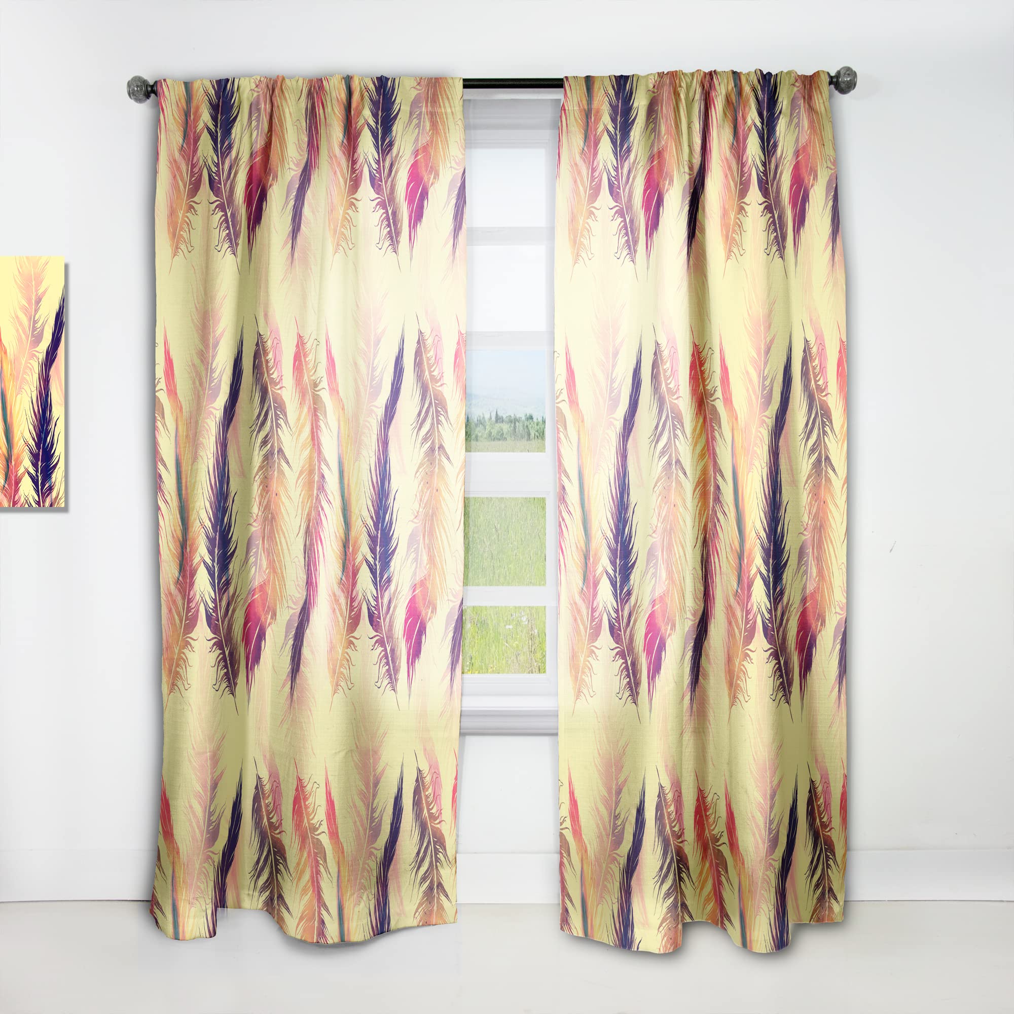 DesignQ Thermal Insulated Curtains - 52x90 Single Panel with Flying Bird Feathers Pattern for Bedroom & Living Room | Blackout Drapes for Privacy, Noise Reduction & Energy Efficiency