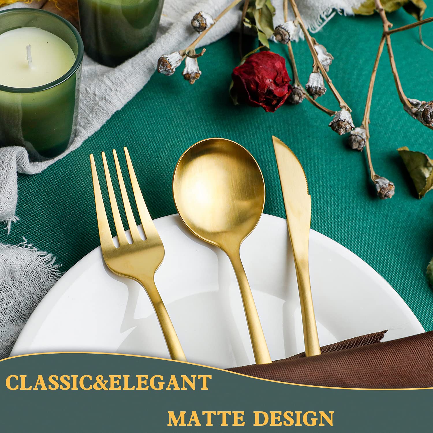 36-Piece Modern Matte Gold Silverware Set - Stainless Steel Flatware Set for 6, Elegant Tableware Cutlery Set - Perfect for Housewarming, Wedding & Anniversary Gifts - Ideal for Dinner Parties, Holiday Meals & Special Occasions