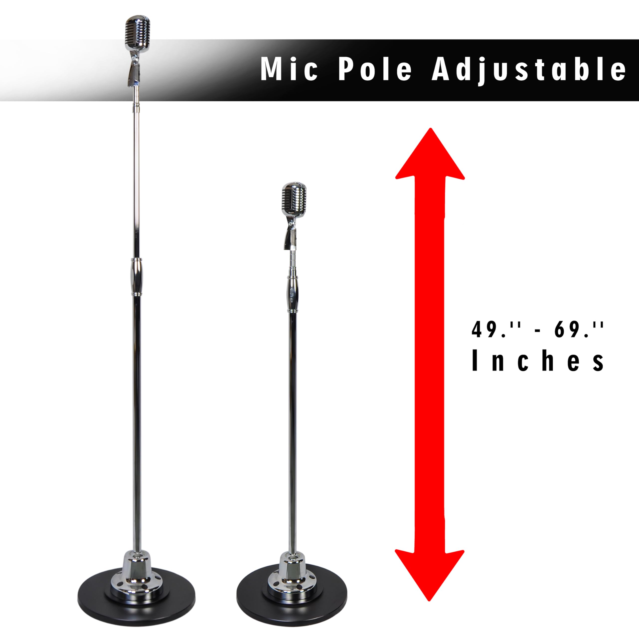 Pyle Retro Microphone - Classic Vintage Style Dynamic Vocal Mic with Unidirectional Audio, Adjustable Stand & XLR Cable (Silver Finish) - Perfect for Home Studios, Podcasting, Karaoke & Live Performances