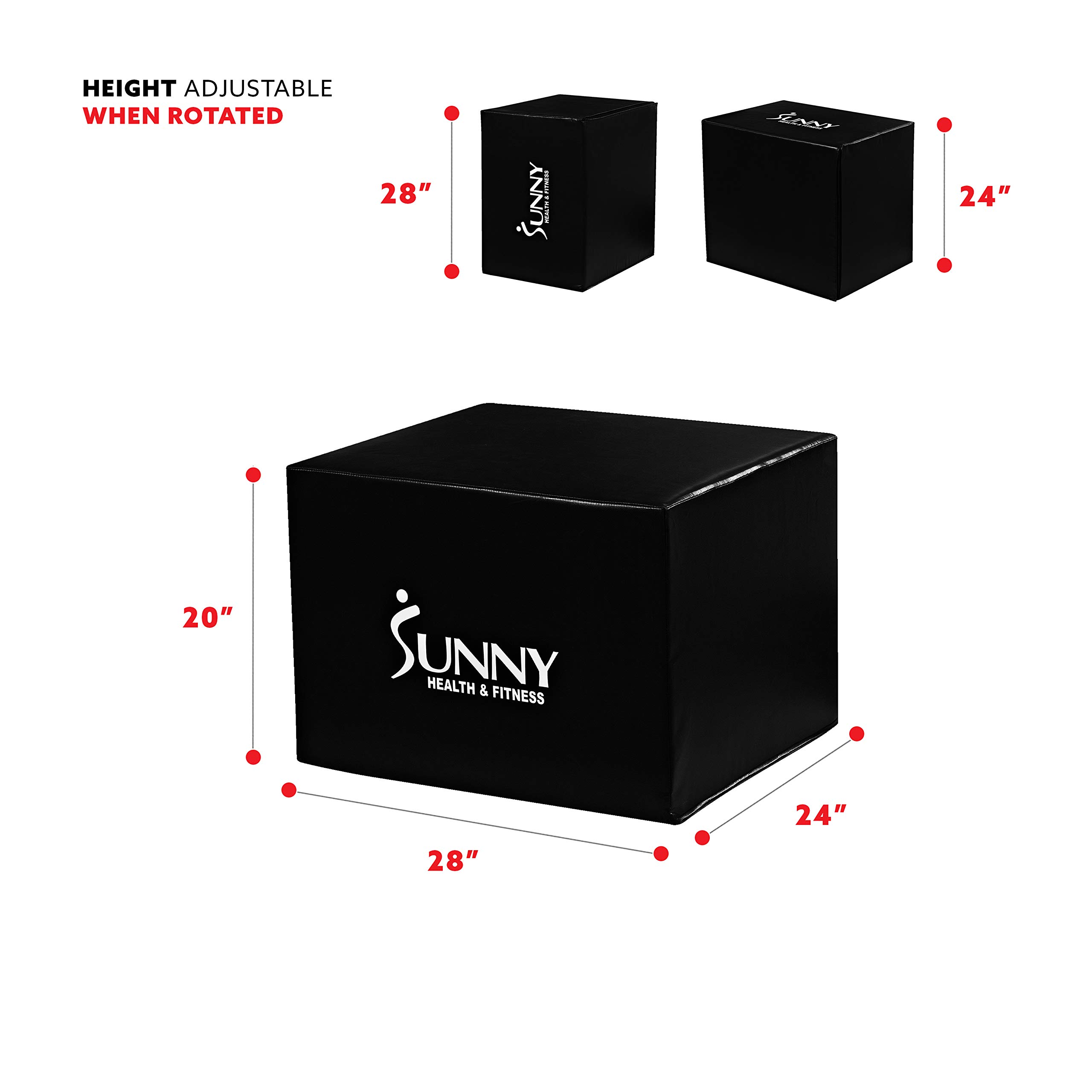 Sunny Health & Fitness Adjustable Height Foam Plyo Box - 3-Level Weight Capacity for CrossFit, Home Gym & Functional Training - Perfect for Box Jumps, Step-Ups & Strength Exercises