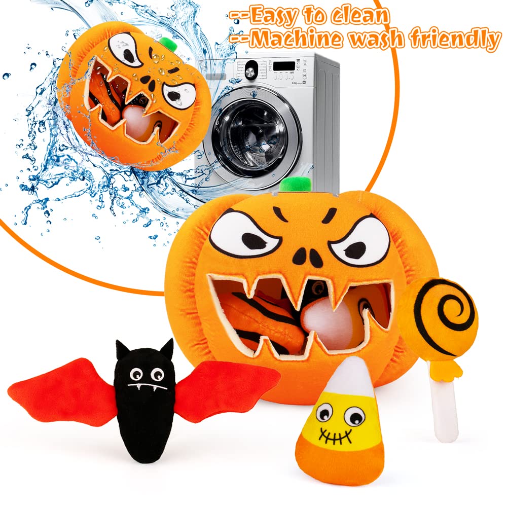 Halloween Dog Toys for Small, Medium & Large Dogs - Durable Squeaky Plush Puppy Toys Set with Pumpkin Design | Interactive Chew Toys for Hide & Seek Play | Perfect for Halloween Parties, Training & Bonding with Your Pet