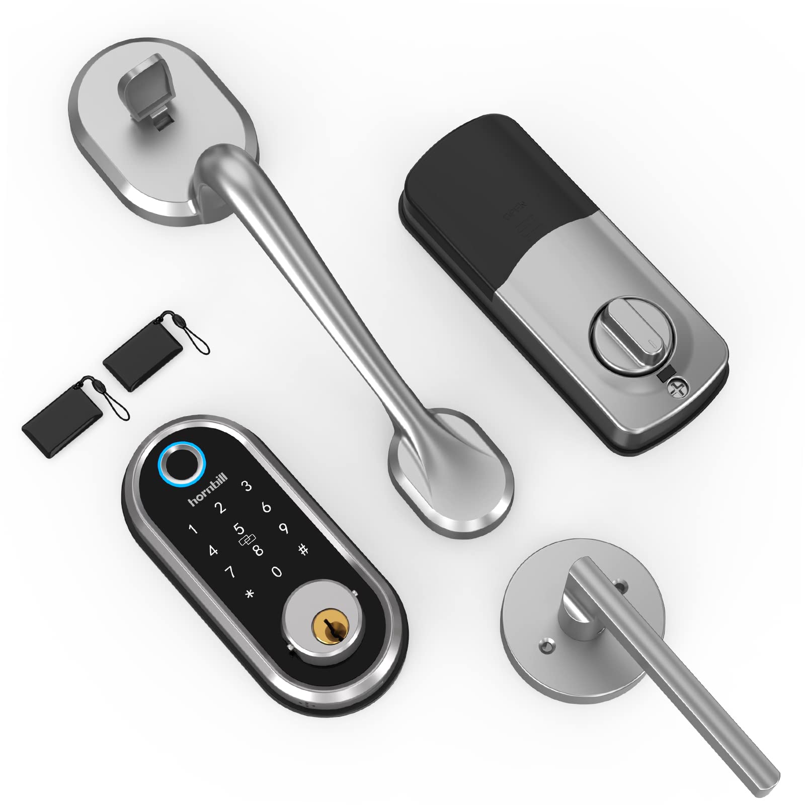 Smart Lock for Front Door - Keyless Entry with App Control, Auto Lock, Keys, IC Cards & Code | Hornbill Secure Home Door Handleset | Ideal for Apartments, Rentals & Smart Homes