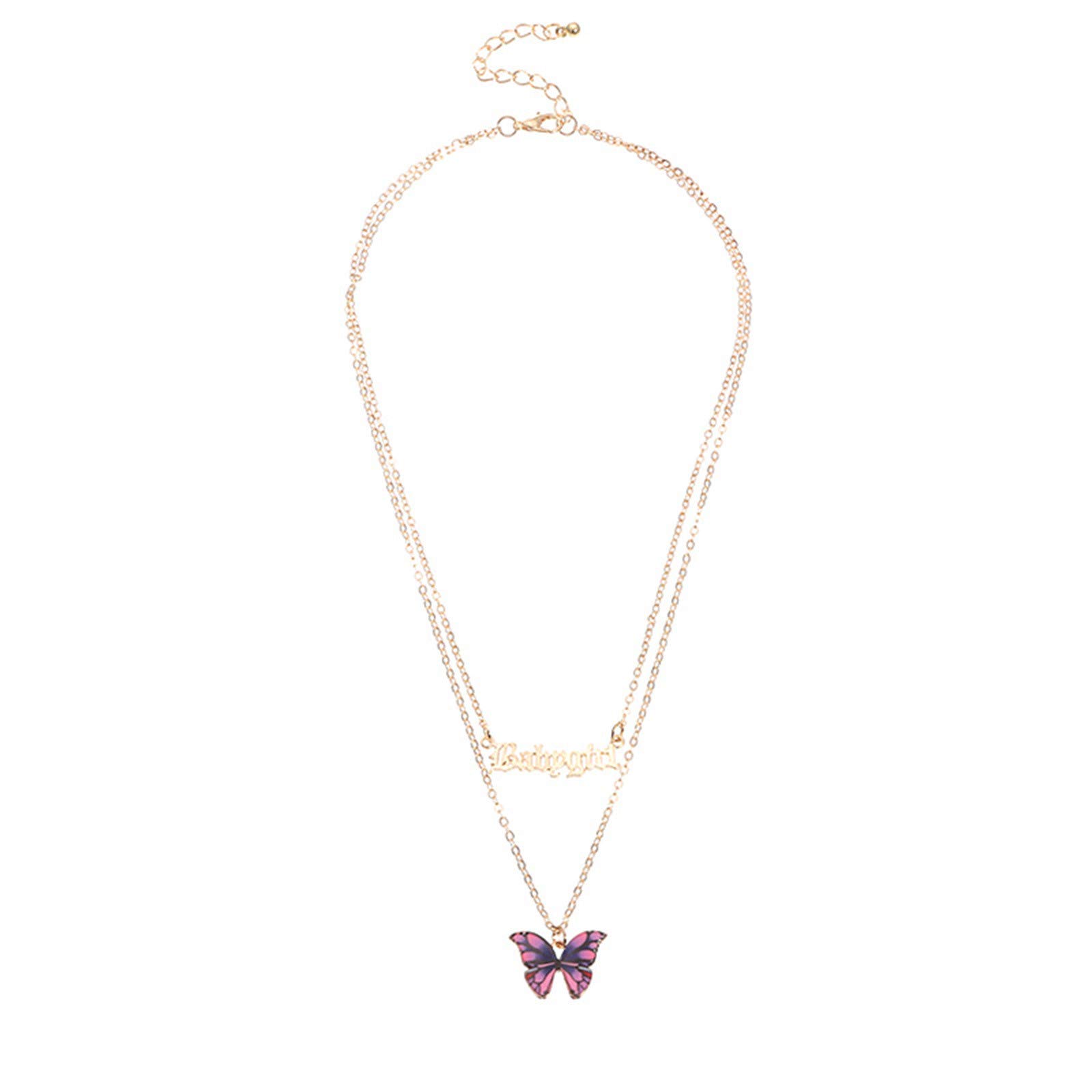 Double Layer Butterfly Pendant Necklace for Women - Elegant Letter Pendant Clavicle Chain Fashion Jewelry (One Size) | Perfect for Date Night, Wedding Gift & Everyday Wear