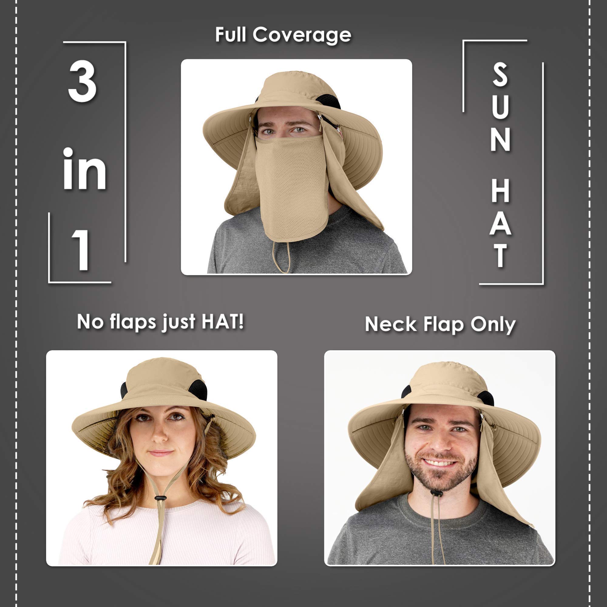 UPF 50+ Safari & Fishing Hat with Neck Flap - Premium Sun Protection UV Hat for Men & Women - Wide Brim Boonie Hat for Outdoor, Hiking, Camping & Beach Activities