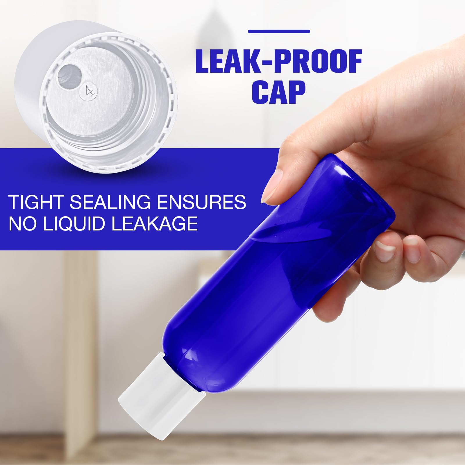 50 Pcs 4oz Empty Plastic Travel Bottles with Leak-Proof Disc Top Flip Cap - Small Refillable Containers for Shampoo, Lotion, Body Wash & Toiletries - Perfect for Air Travel, Camping & Gym Essentials (Blue)
