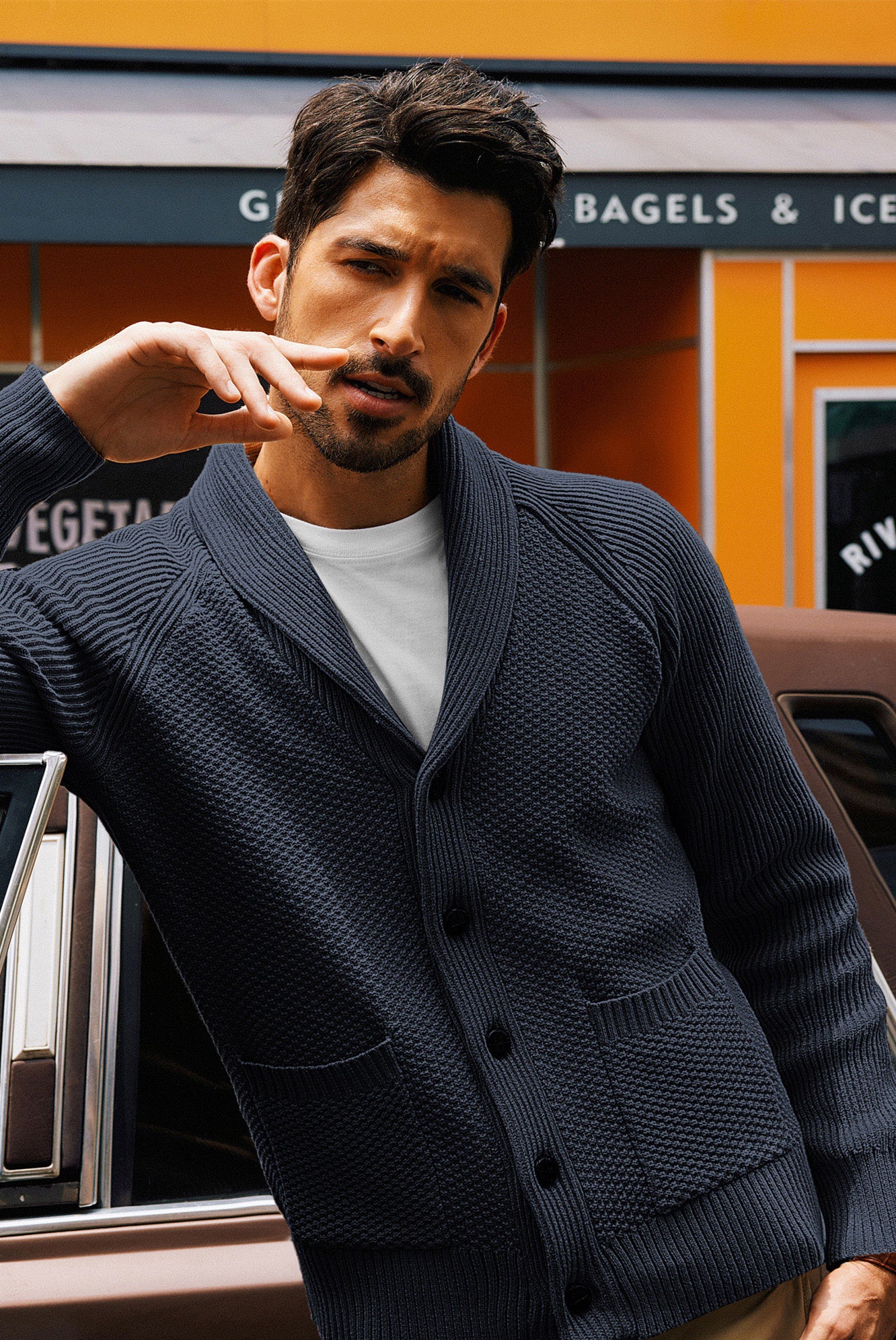 Stylish Men's Shawl Lapel Cardigan Sweater - Long Raglan Sleeve Button Up Knitwear for Casual Wear & Office Outfits