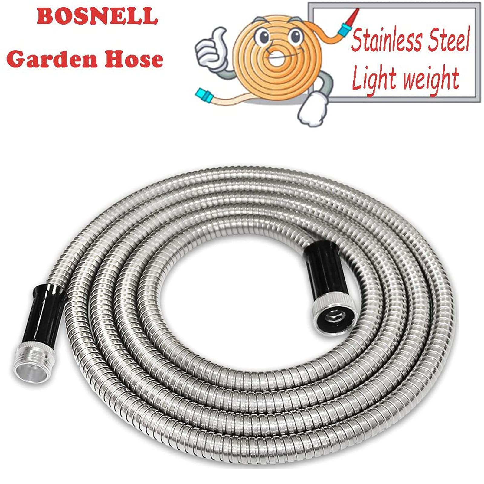 Premium Stainless Steel Metal Garden Hose - 10FT Ultra Flexible & Tangle-Free Water Hose with Nozzle - Perfect for Lawn Care, Car Washing & Outdoor Watering