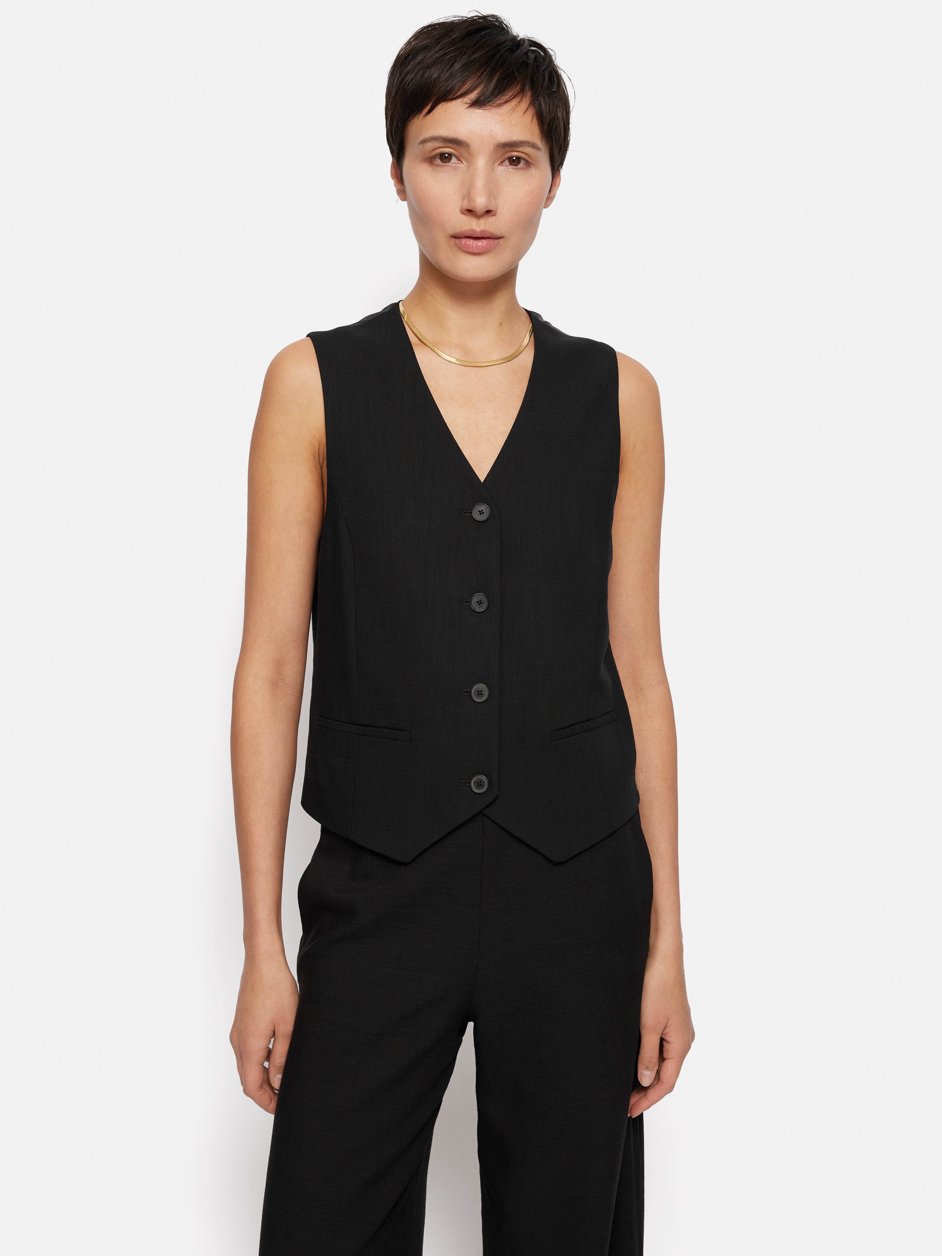 Men's Slim Fit Hopsack Tailored Waistcoat Vest - Black Formal Business Suit Jacket for Office, Wedding & Special Occasions