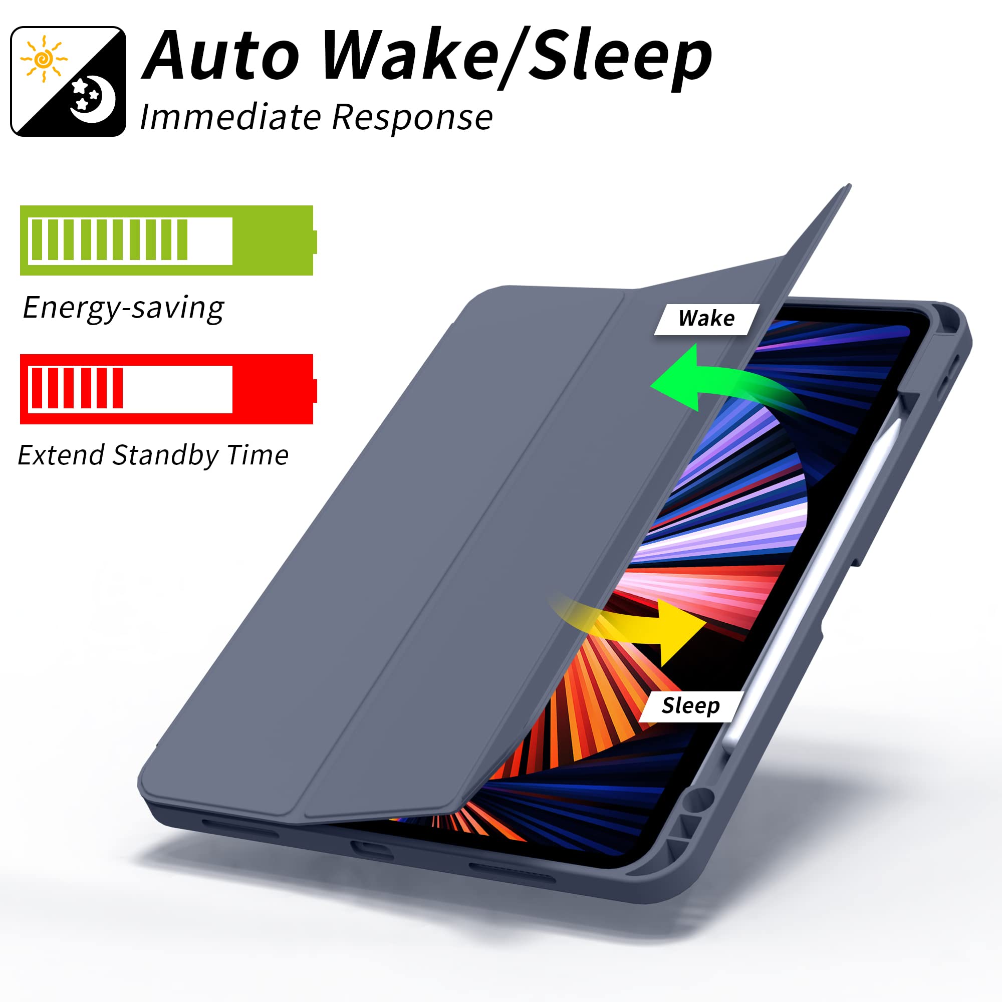 Aoub iPad Pro 11 Inch Case (2021/2022 Model) - Premium Protective Cover with Pencil Holder, Wireless Charging, Auto Sleep/Wake & Trifold Stand - Purple Gray - Perfect for Work, School & Travel