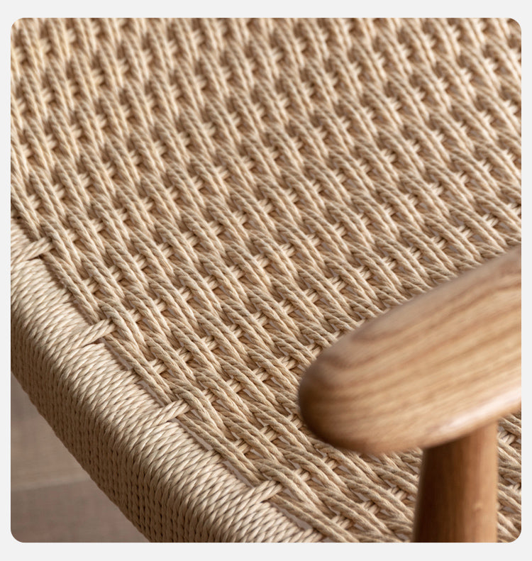Solid Oak Wood Rope Woven Armchair - Handcrafted Leisure Chair for Living Room, Patio & Garden - Perfect for Relaxing, Reading & Outdoor Lounging