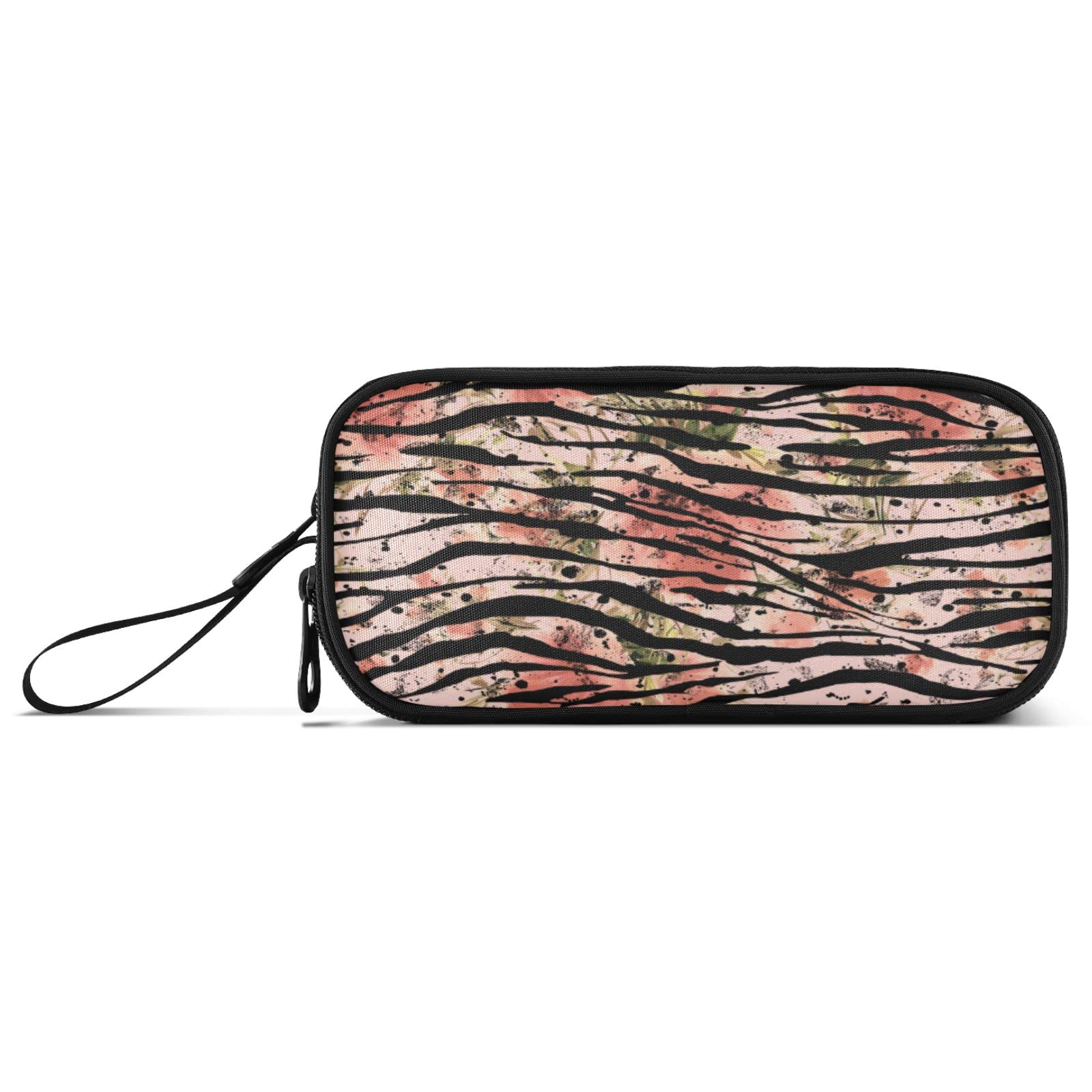 ALAZA Zebra Stripe Flower Leopard Print Pencil Case - Durable Nylon Zippered Pen Pouch for School, College, Office & Travel - Perfect Stationery Organizer for Students, Professionals & Artists (Multicolor)