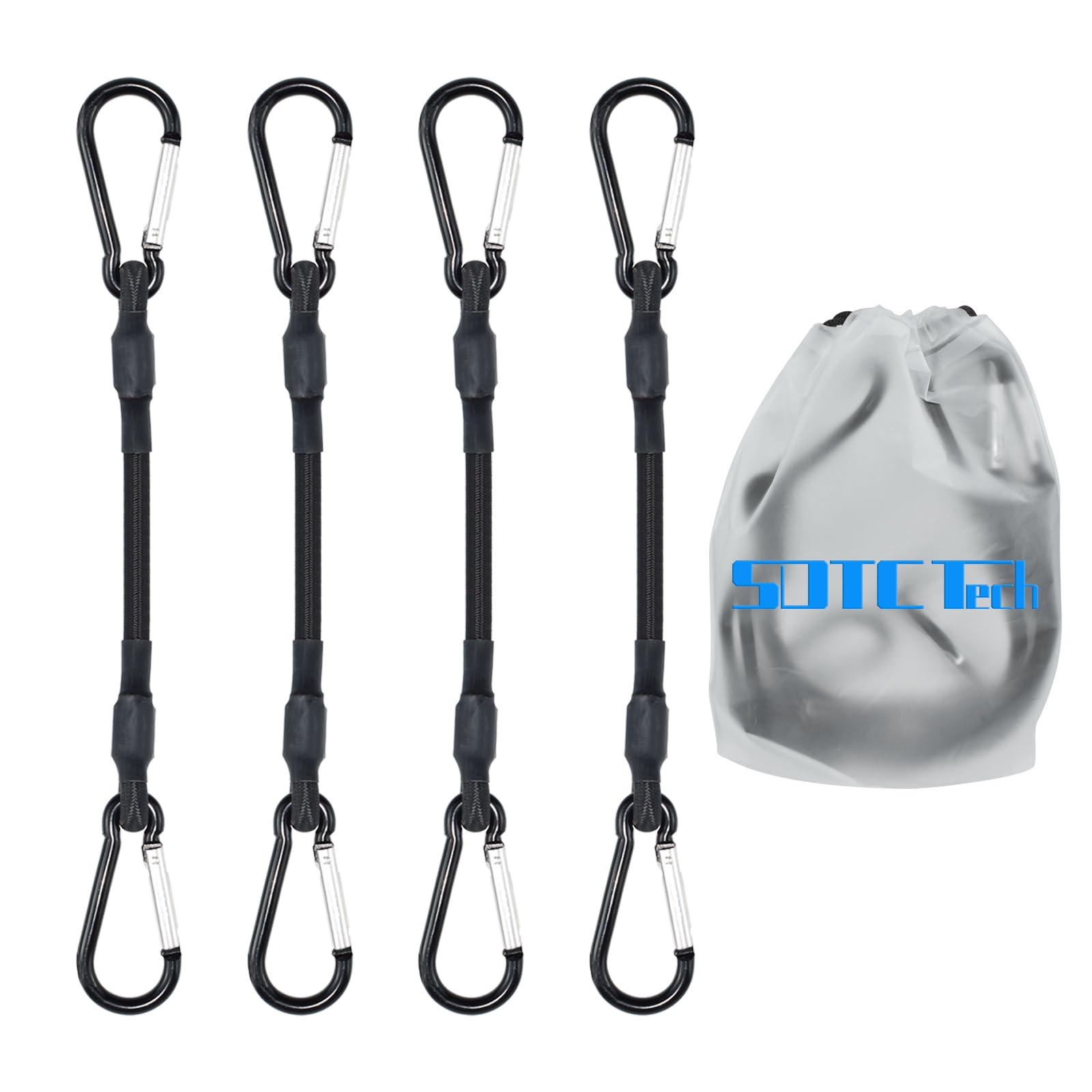 Heavy Duty 8-Inch Mini Bungee Cords with Carabiner Hooks - 4-Pack Elastic Tie Down Straps for Camping, Biking, Kayaking, Travel & Outdoor Gear Organization