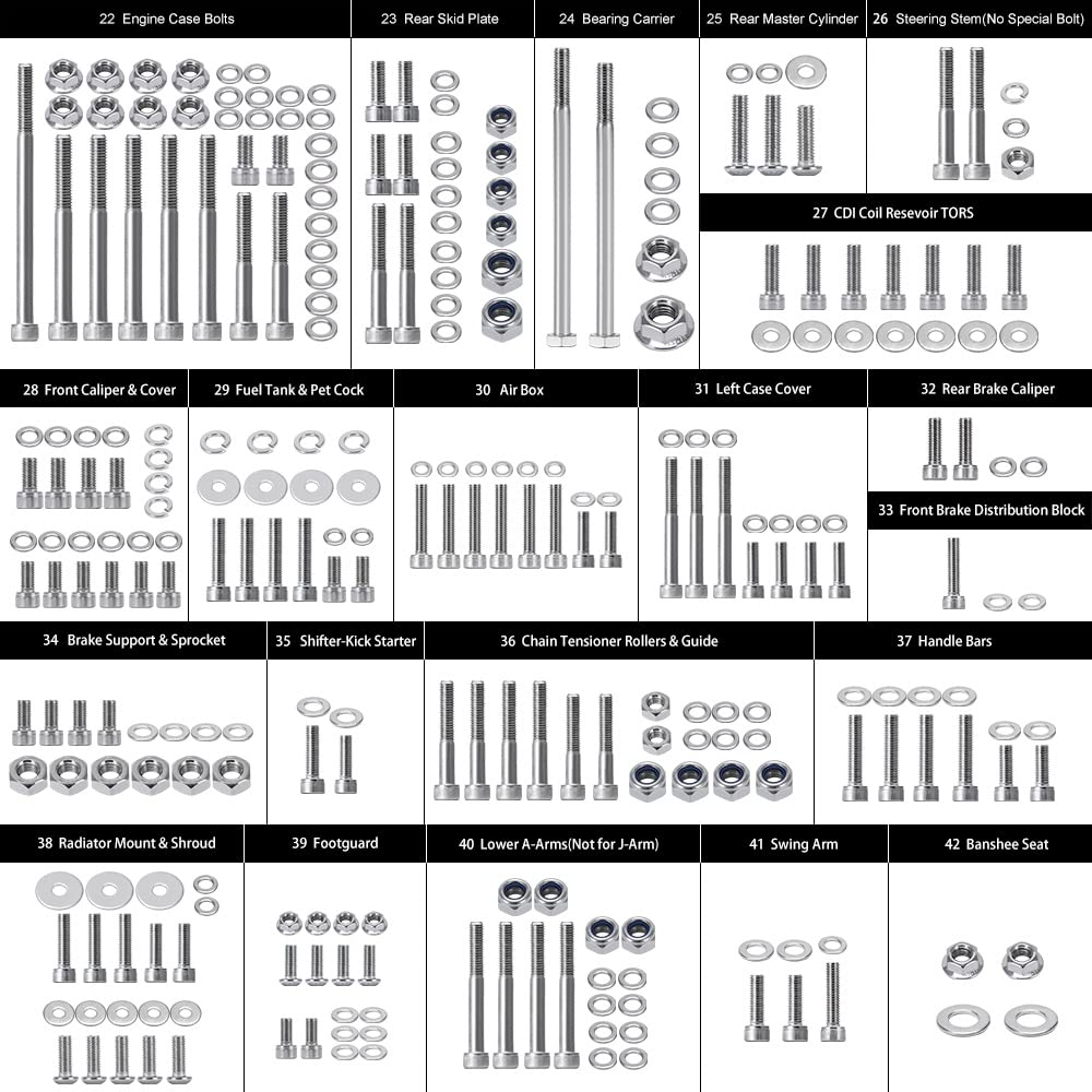 304 Stainless Steel 662-Piece Bolt Screw Nut Washer Fastener Kit - Polished Finish for YAMAHA YFZ350 YFZ350 Banshee ATV - Complete Hardware Set for Motorcycle & ATV Repairs, Maintenance & DIY Projects