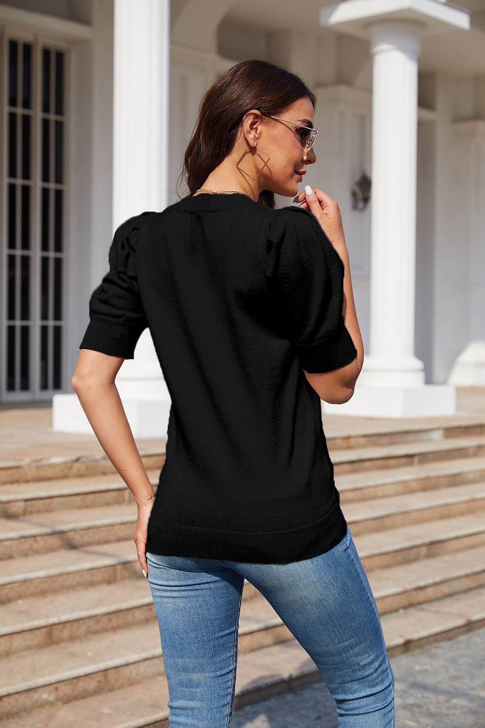 UNCLECAT Women's Puff Sleeve Short Sleeve Sweaters 2025 Trendy Spring Tops Casual Pullover Shirts for Work, Dating & Everyday Wear