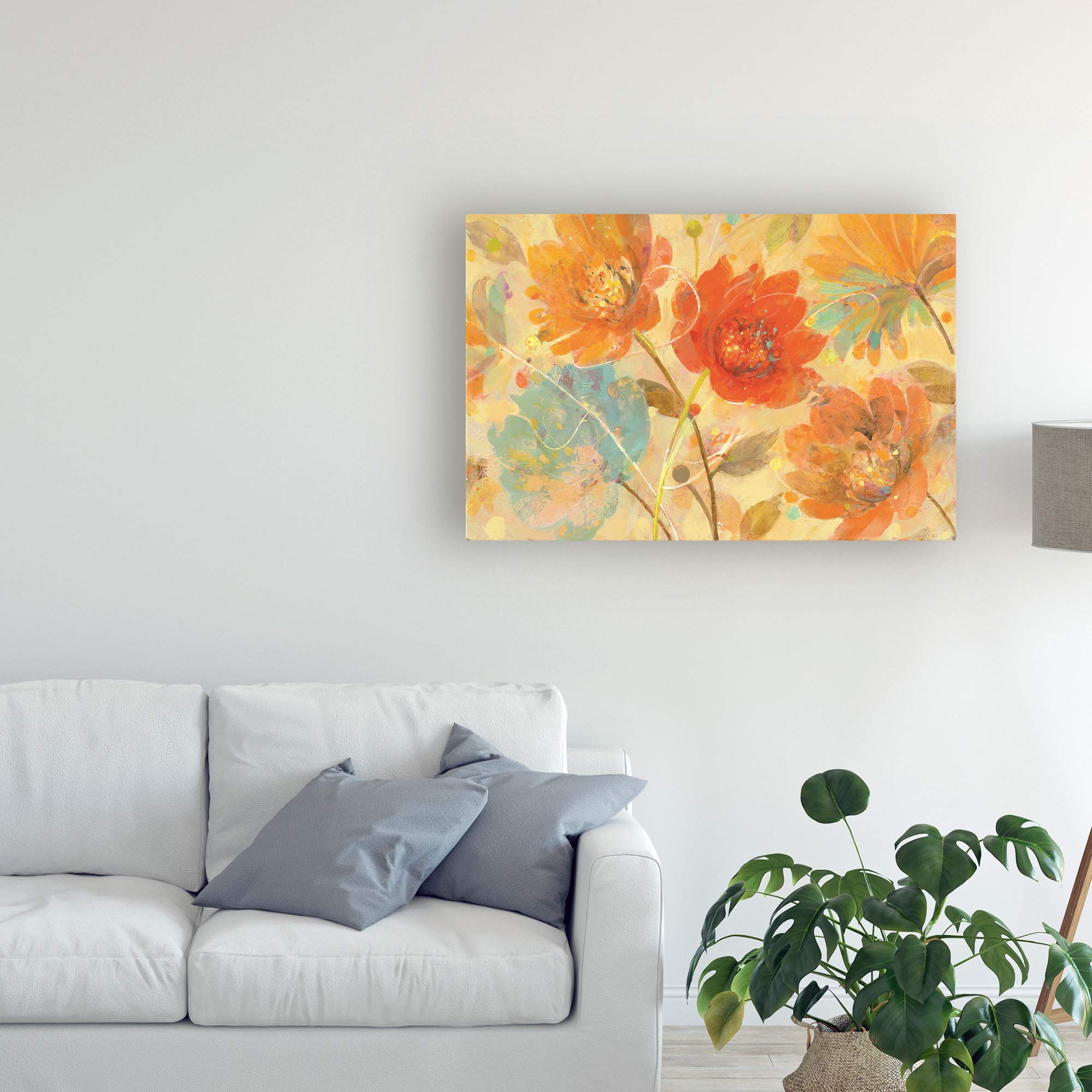 Trademark Fine Art - 16x24 Samba Square Blue and Aqua Floral Canvas Print by Albena Hristova - Perfect for Living Room, Bedroom & Office Wall Decor