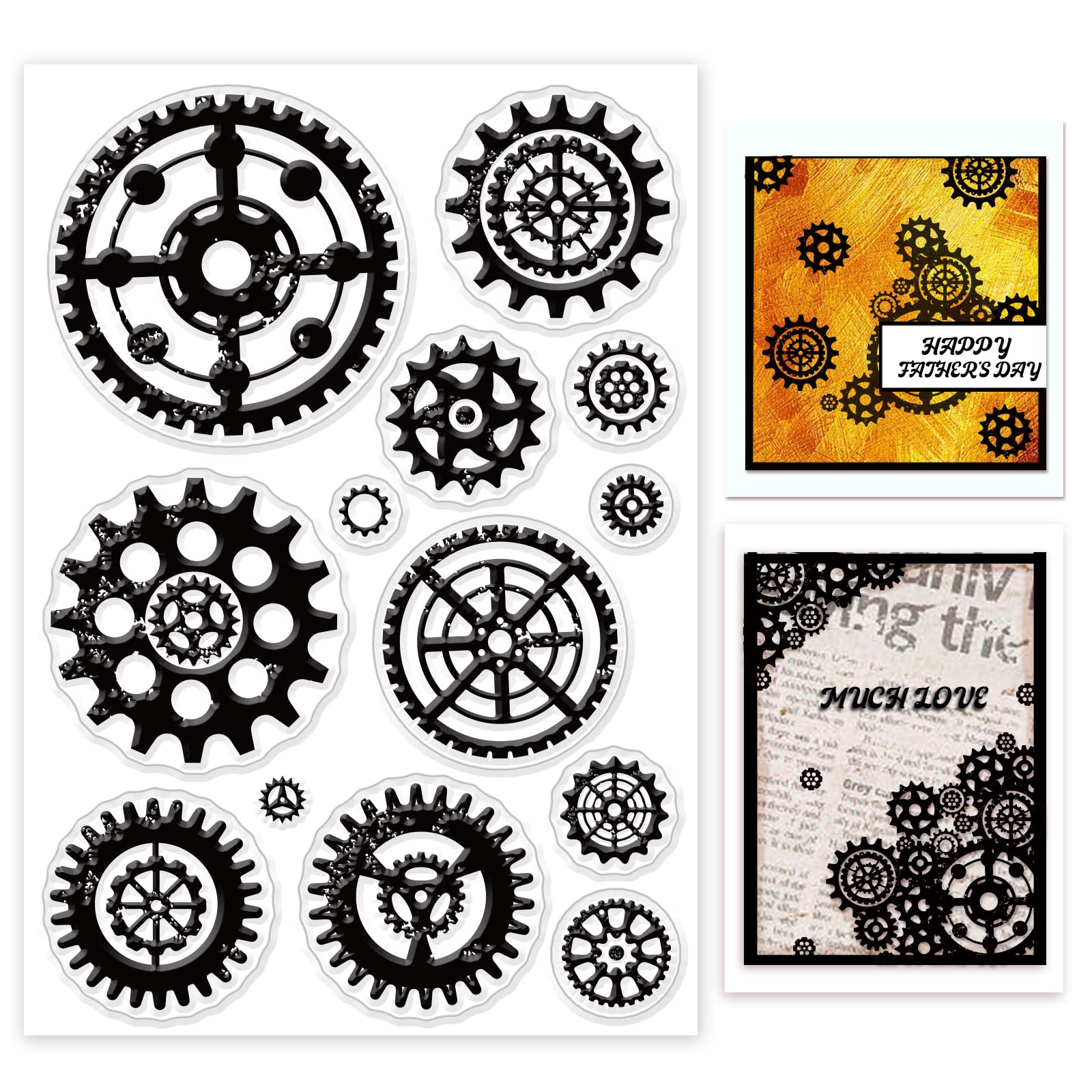 GLOBLELAND Steampunk Mechanical Gears Clear Stamps - Vintage Silicone Rubber Stamps for Scrapbooking, Journaling & Card Making (4.3 x 6.3 Inch) - Perfect for DIY Crafts, Bullet Journals & Handmade Greeting Cards