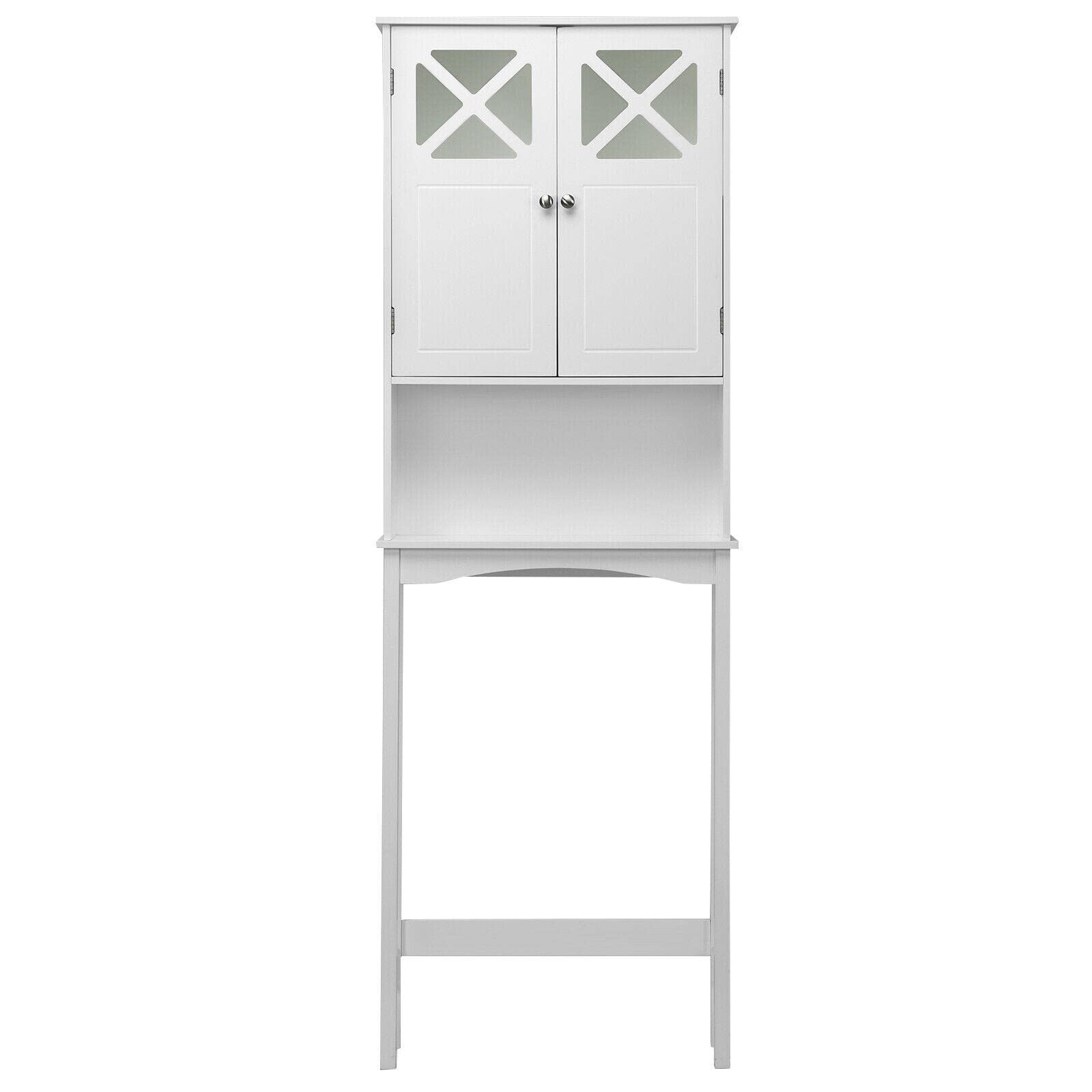 StateOJ 2-Door Over The Toilet Bathroom Storage Cabinet with Adjustable Shelf - White Space Saving Bathroom Organizer for Towels, Toiletries & Cosmetics - Perfect for Small Bathrooms, Apartments & Powder Rooms