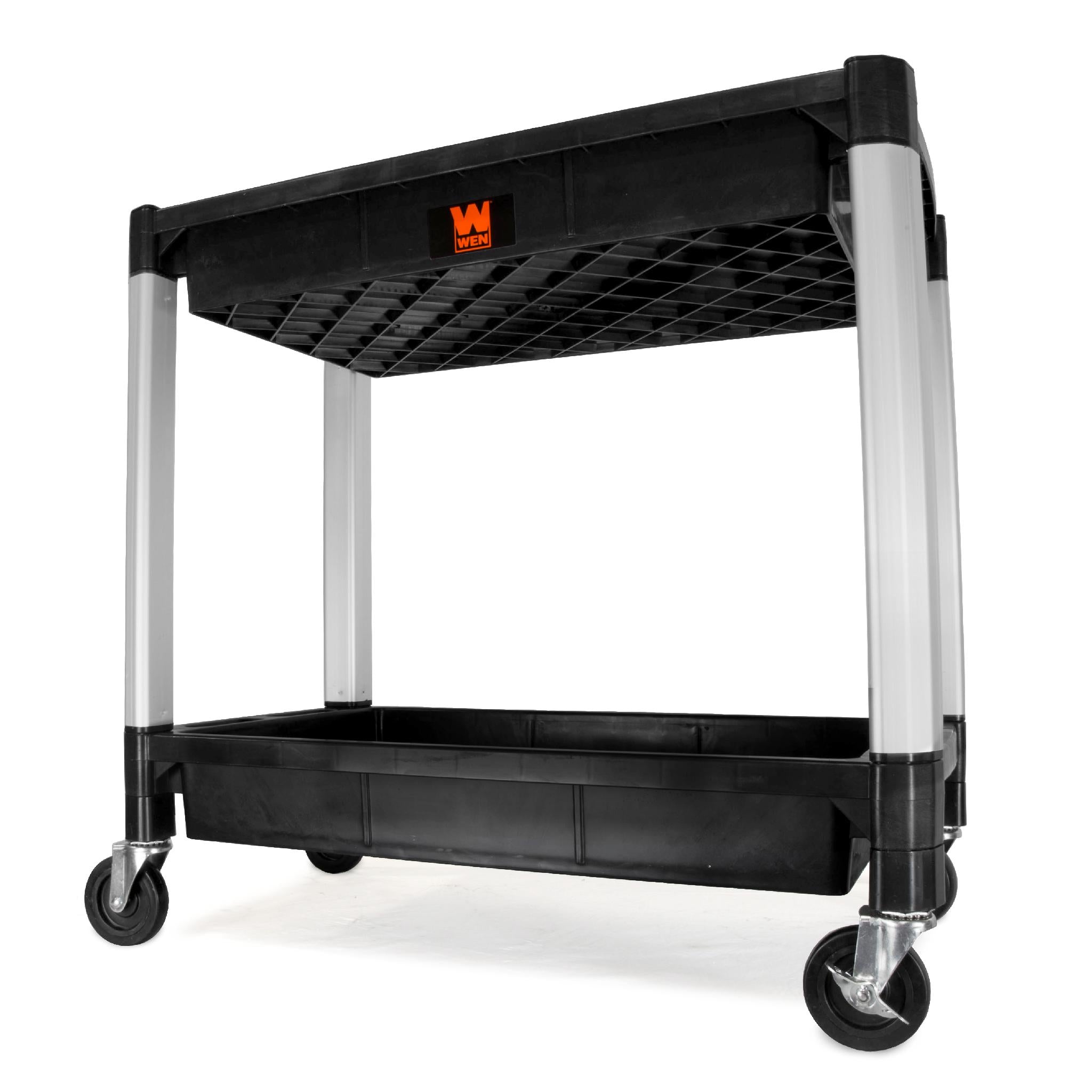 WEN 73162 Heavy Duty 300 LB Capacity 2-Tier Utility Cart with Wheels - Perfect for Kitchen, Office, and Warehouse Use