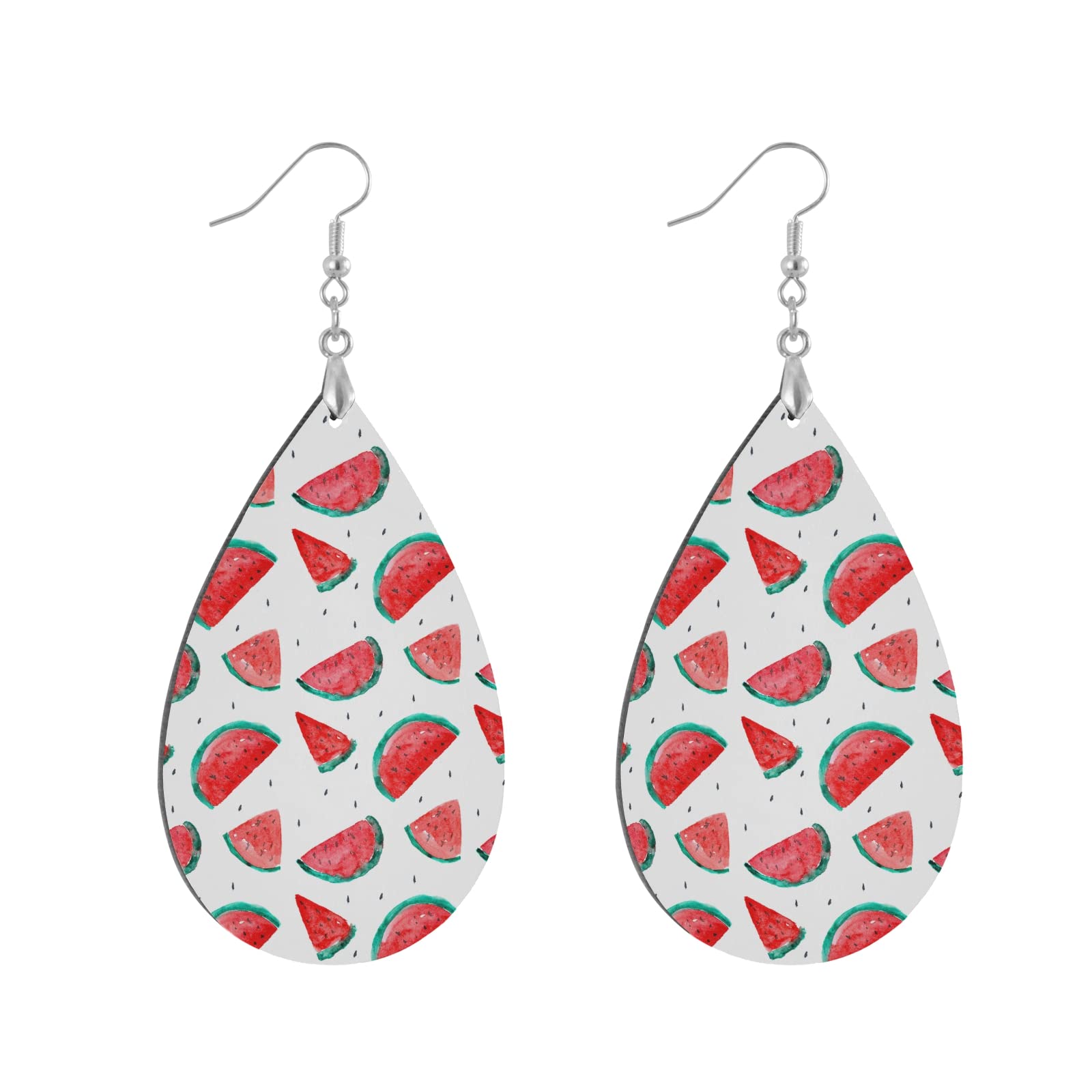 Handmade Watermelon Watercolor Wooden Earrings for Women - Summer Beach Teardrop Dangle Earrings | Fashion Jewelry Gift for Teen Girls, Party, Birthday & Daily Wear | Perfect for Beach Vacations, Summer Outfits and Casual Occasions